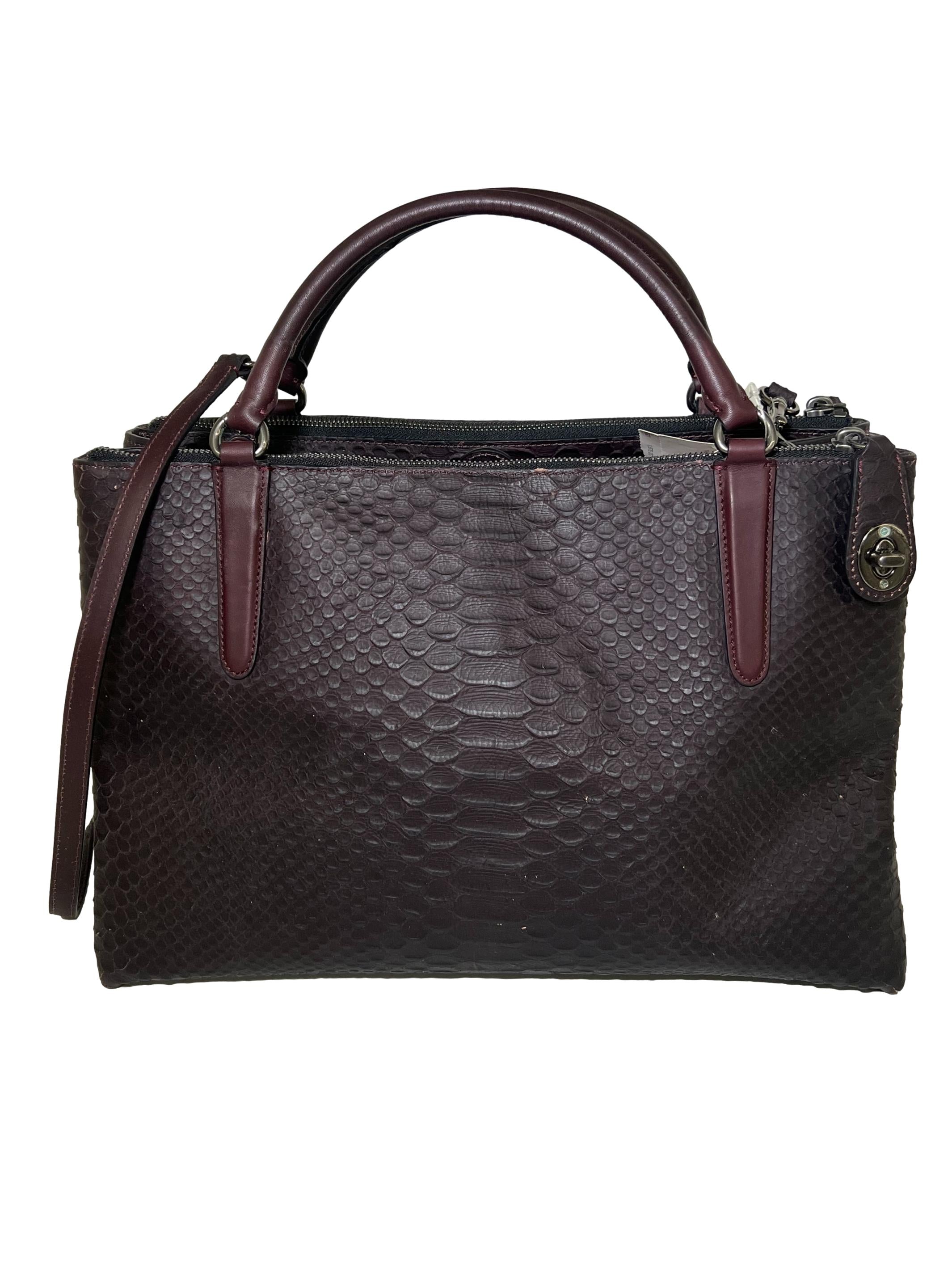 Black Leather Turnlock Borough Bag In Python Embossed Handbag CSN
