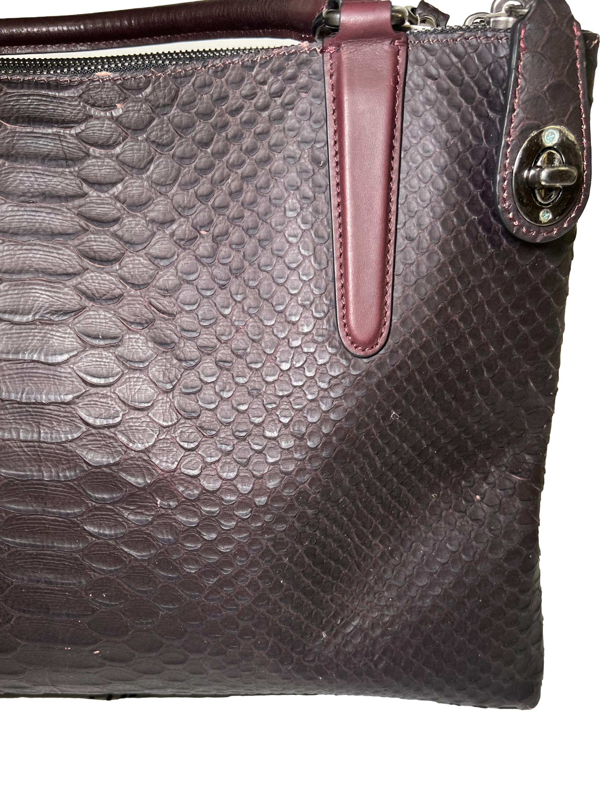 Black Leather Turnlock Borough Bag In Python Embossed Handbag CSN