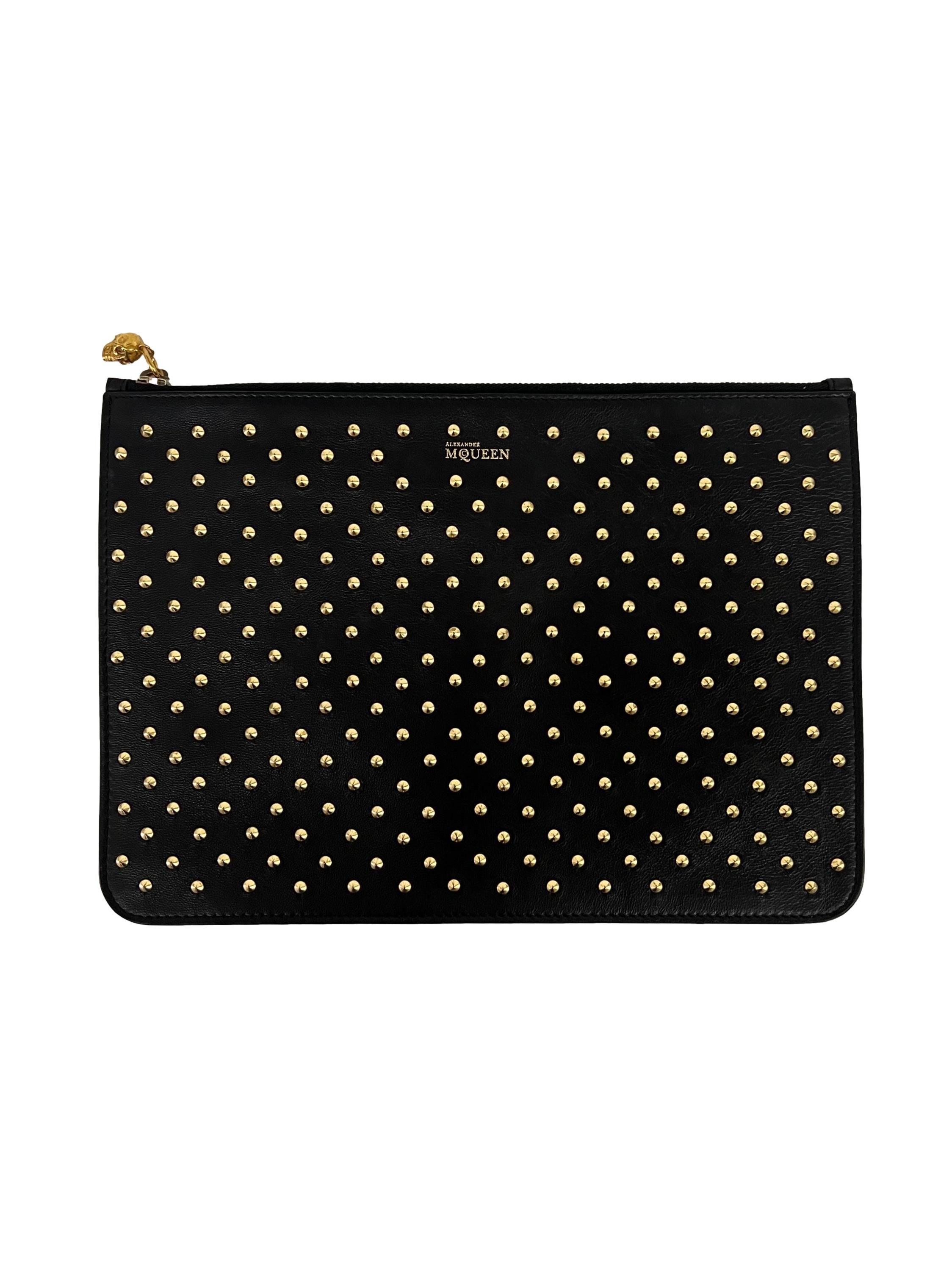 Black Leather Studded Skull Zip Clutch CSN