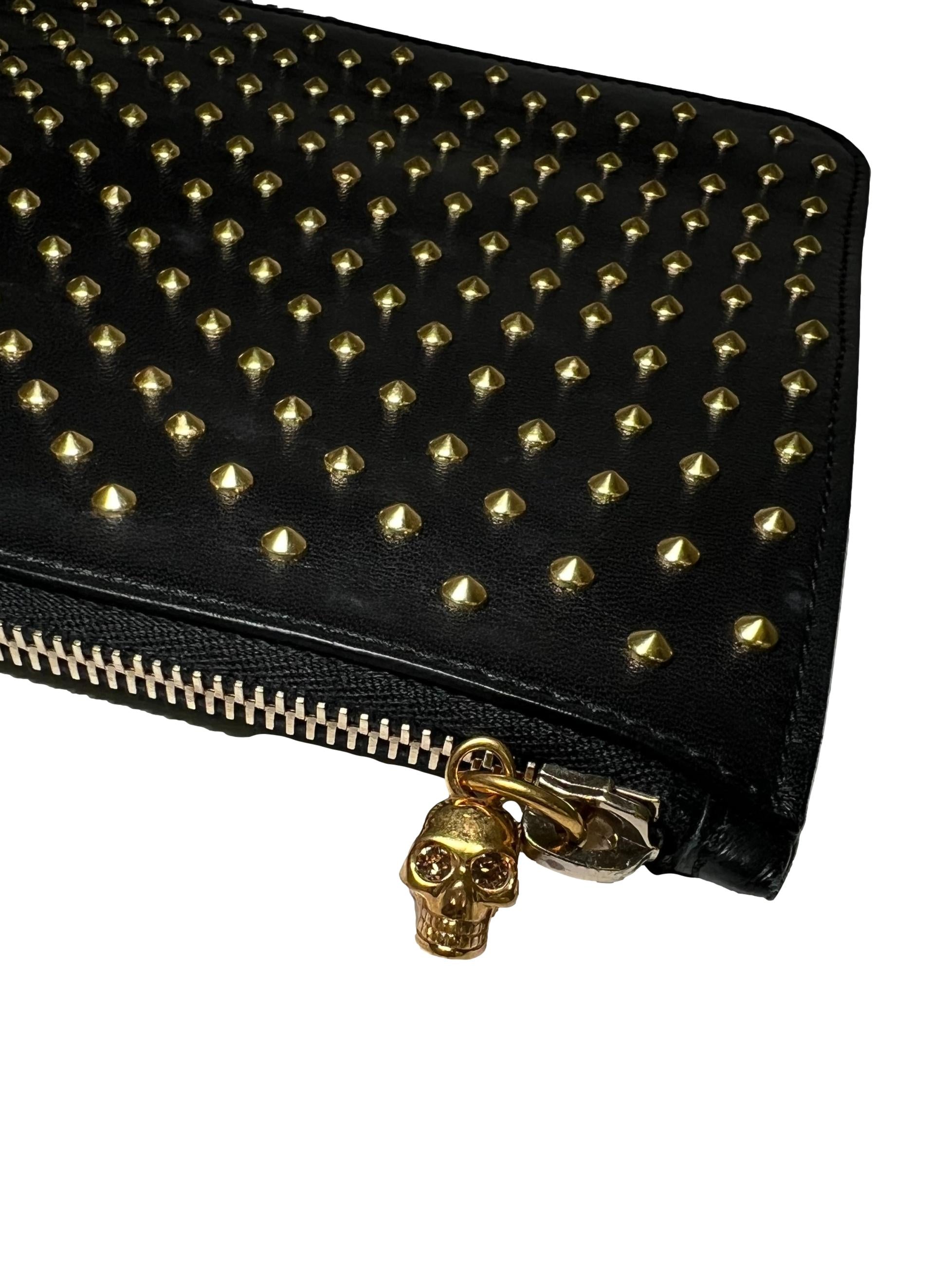 Black Leather Studded Skull Zip Clutch CSN