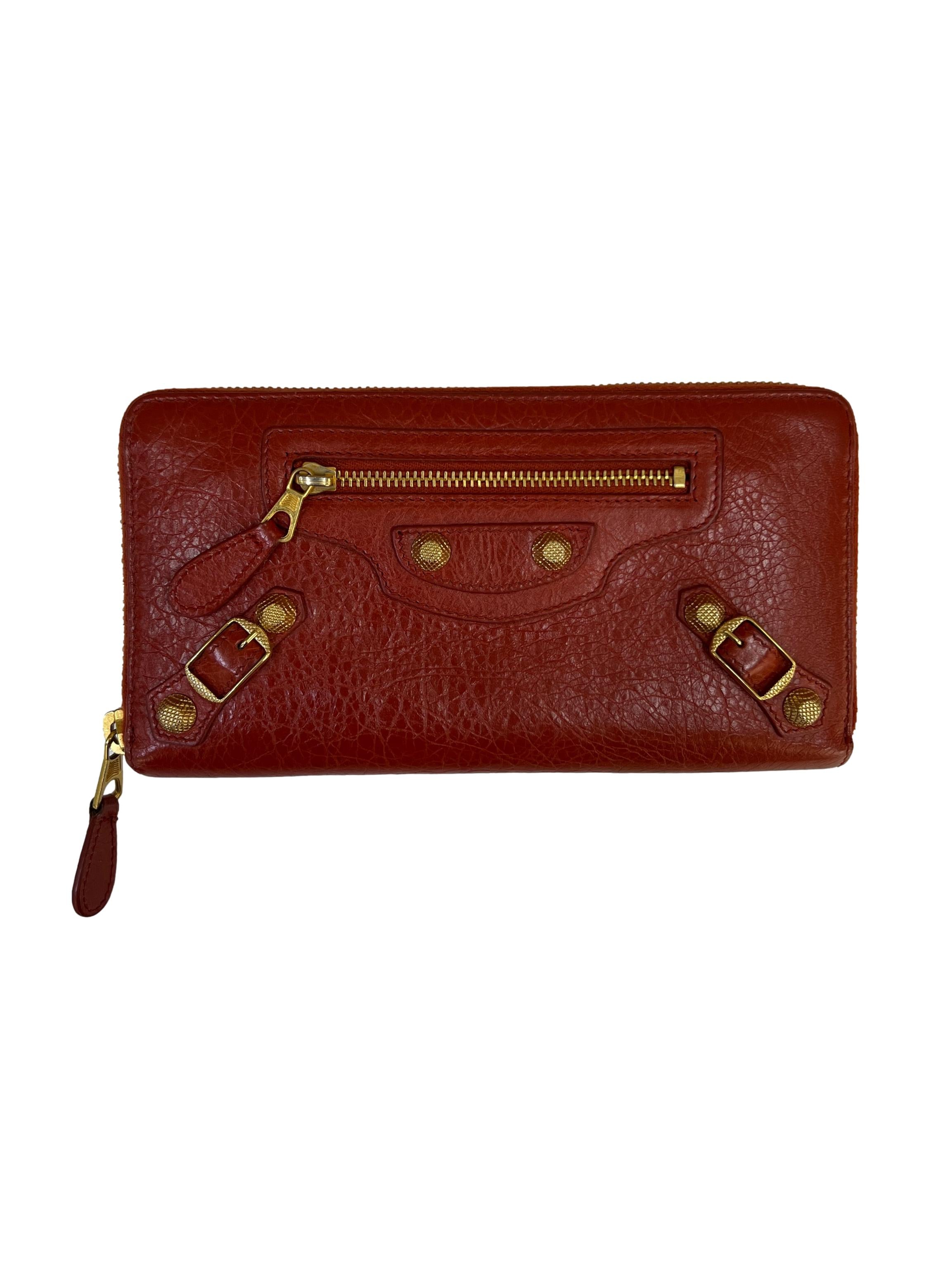 Red Leather Balenciaga Classic Long Wallet