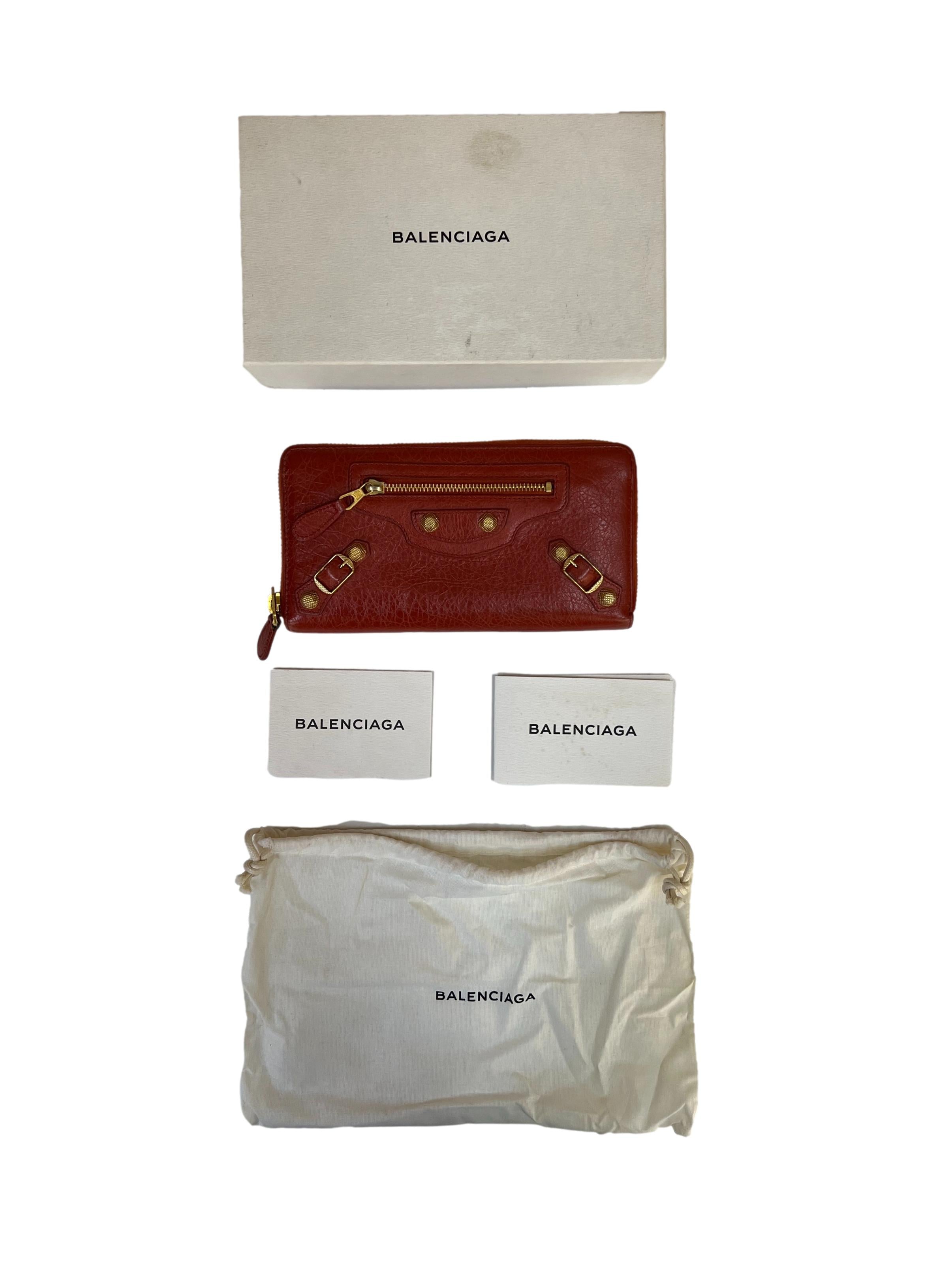Red Leather Balenciaga Classic Long Wallet