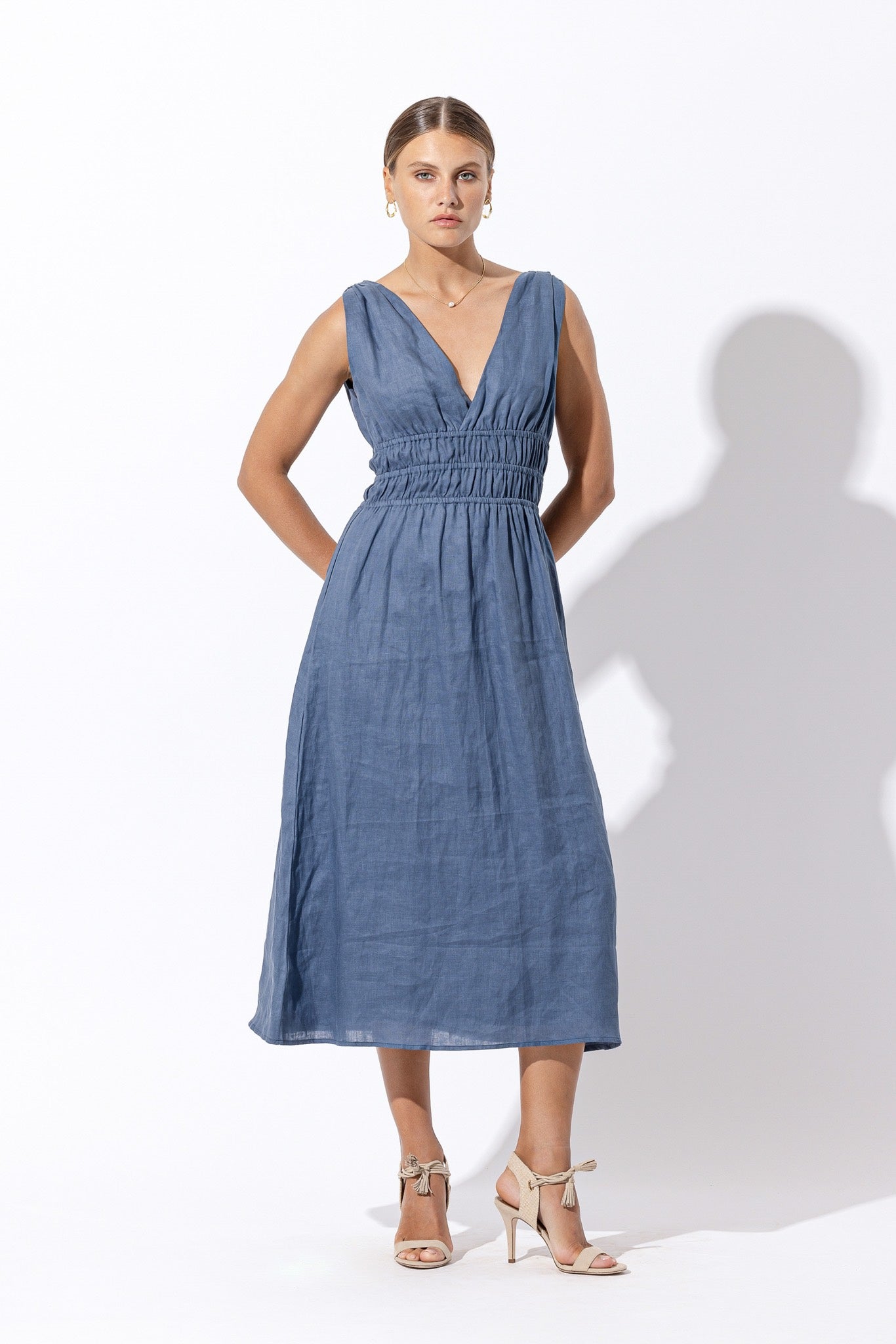 Violet Linen Midi Dress In Ash - Blue CSN