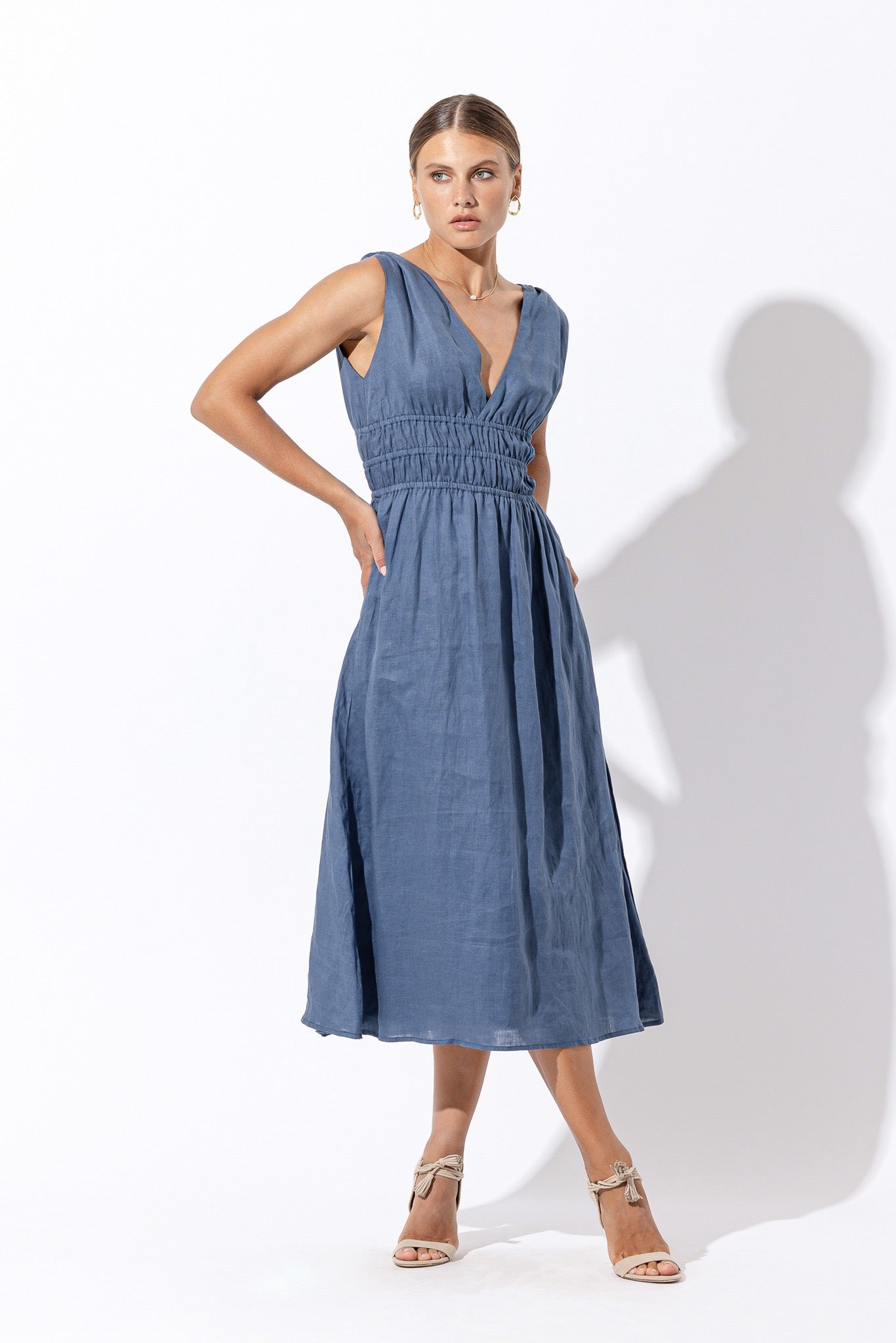 Violet Linen Midi Dress In Ash - Blue CSN