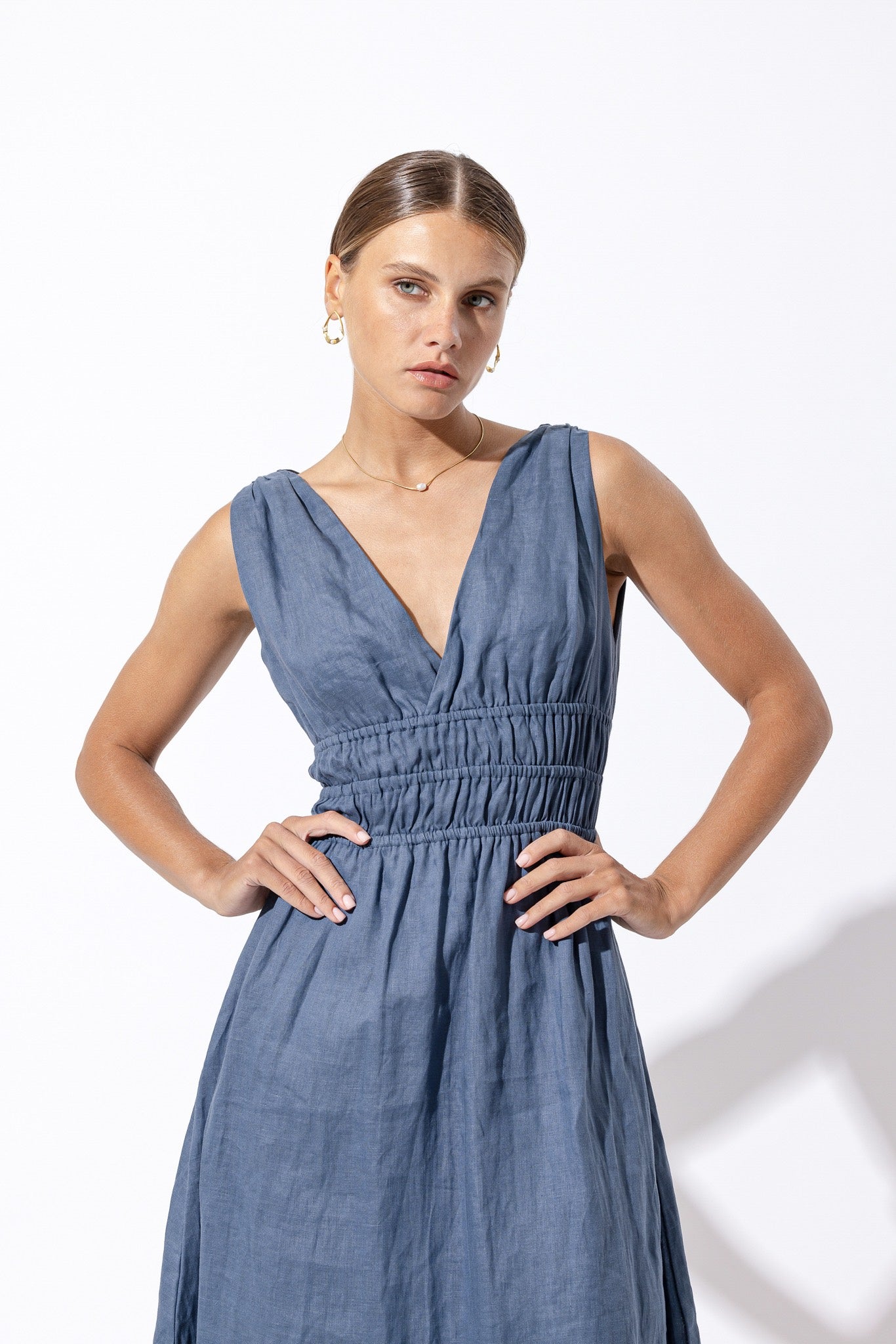 Violet Linen Midi Dress In Ash - Blue CSN