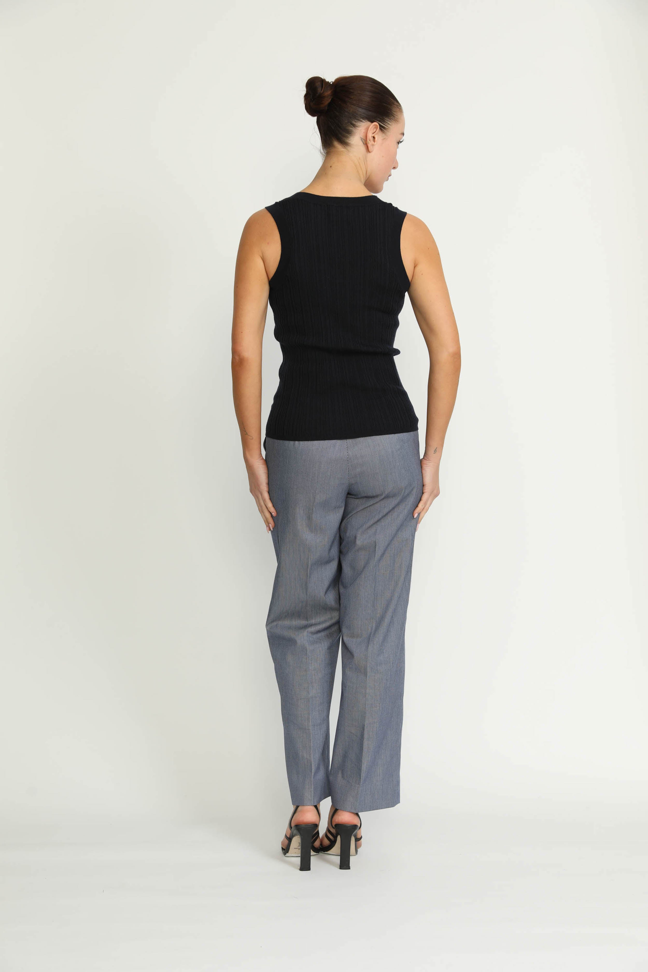 Manchester Trousers - High-Waisted Trouers In Denim Blue Pinstripe CSN