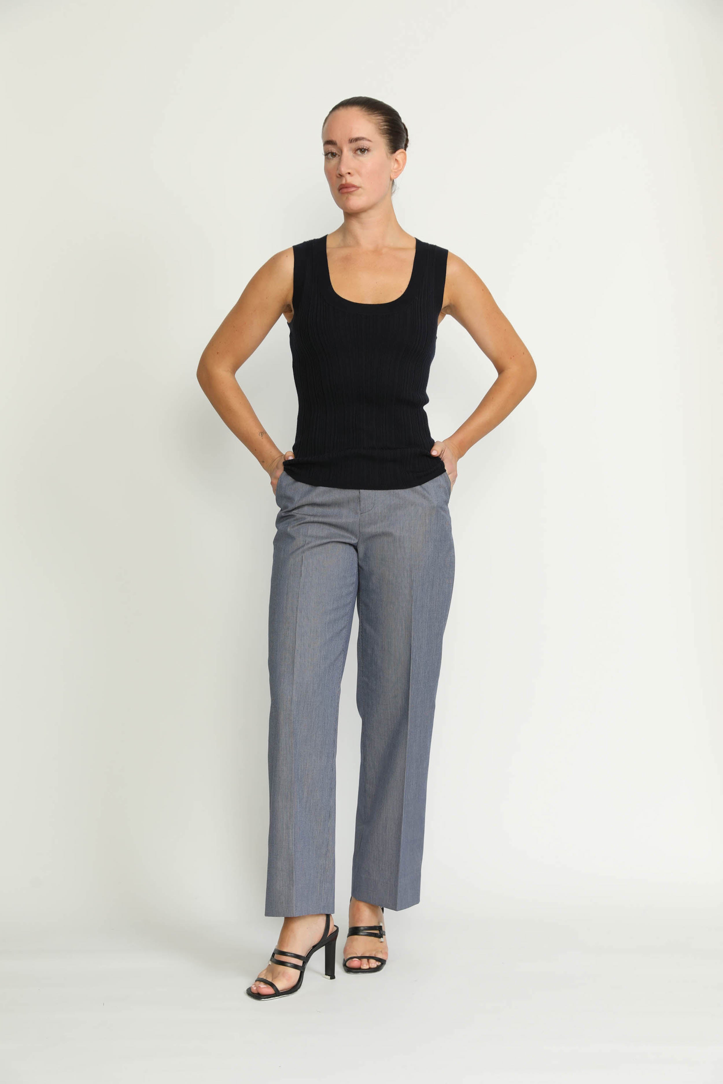Manchester Trousers - High-Waisted Trouers In Denim Blue Pinstripe CSN