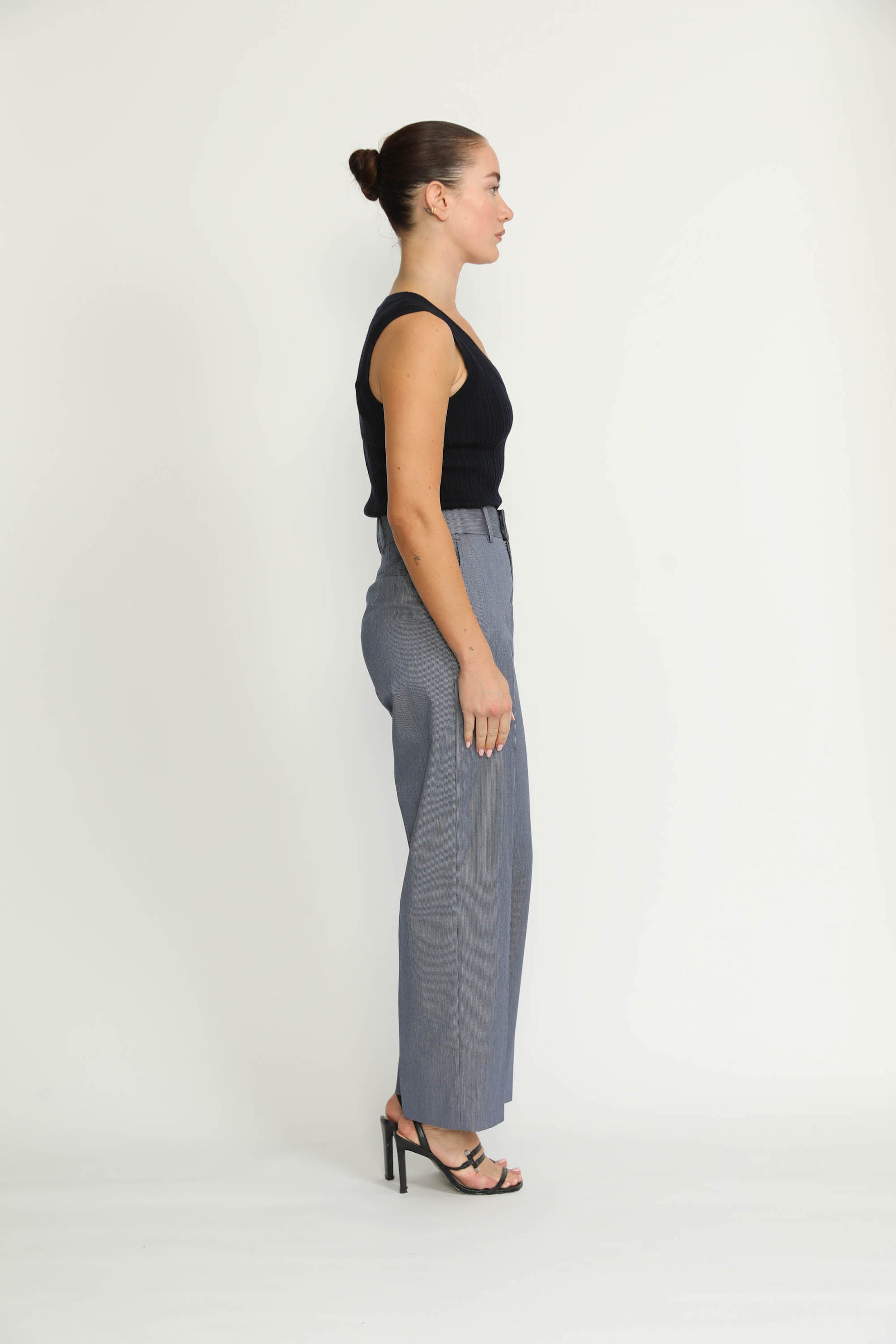 Manchester Trousers - High-Waisted Trouers In Denim Blue Pinstripe CSN