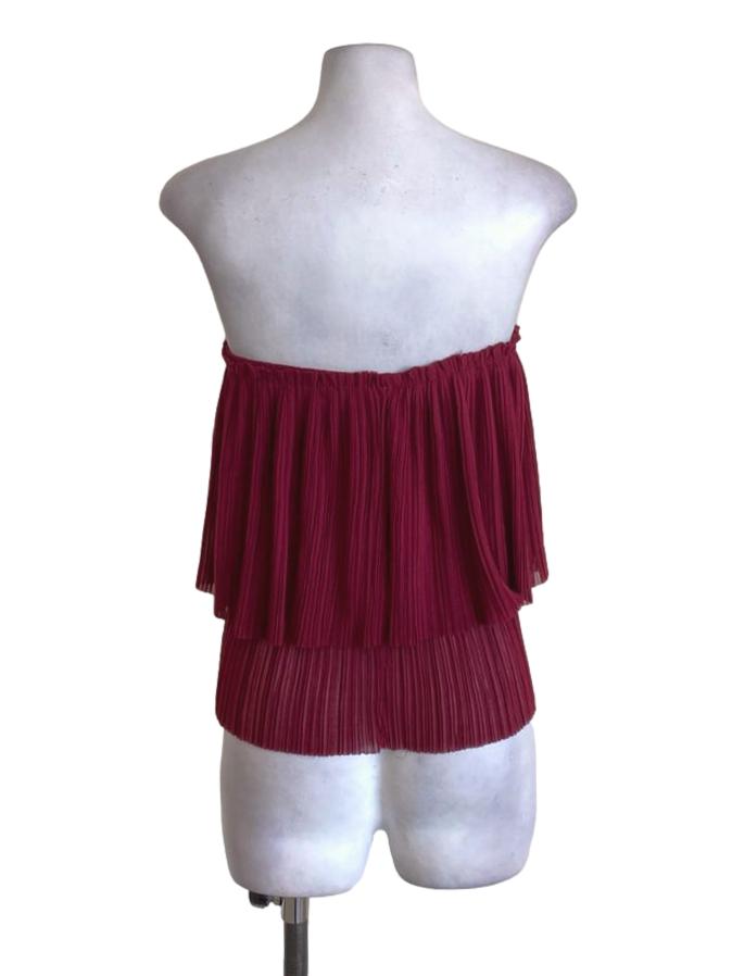Maroon Red Pleated Mini Skirt