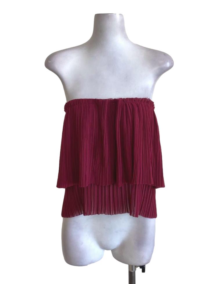 Maroon Red Pleated Mini Skirt