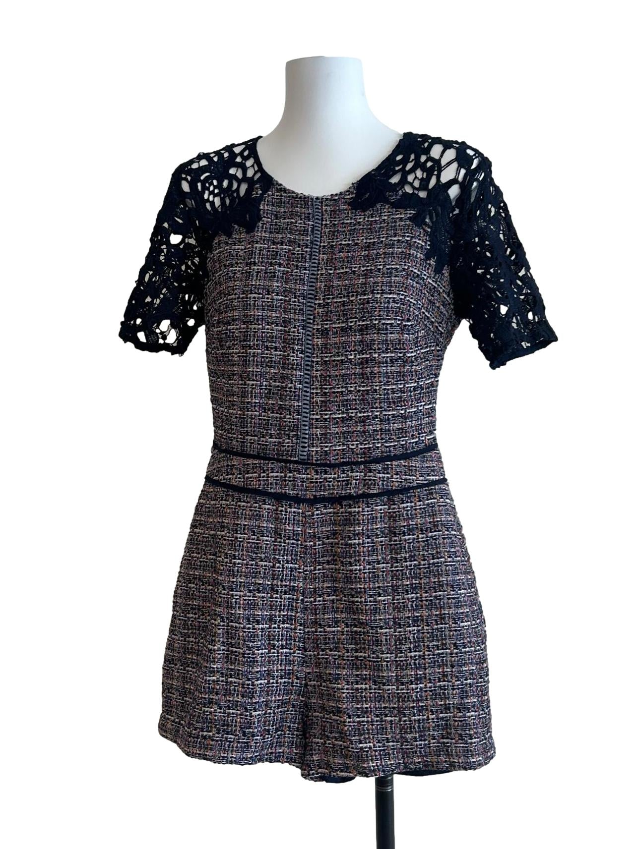 Navy Blue Tweed Rompers