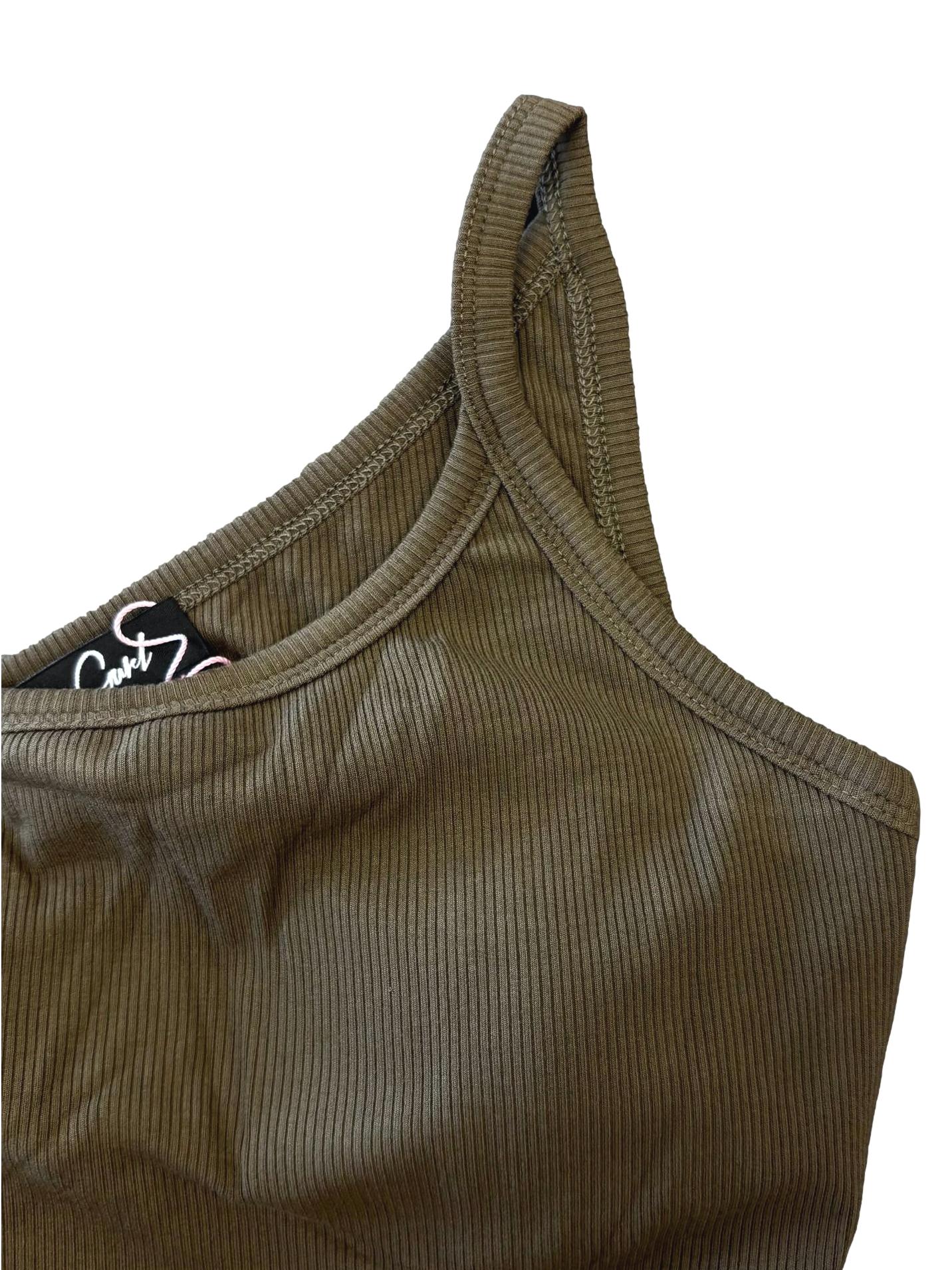 Pickle Green Asymmetric Neck Top
