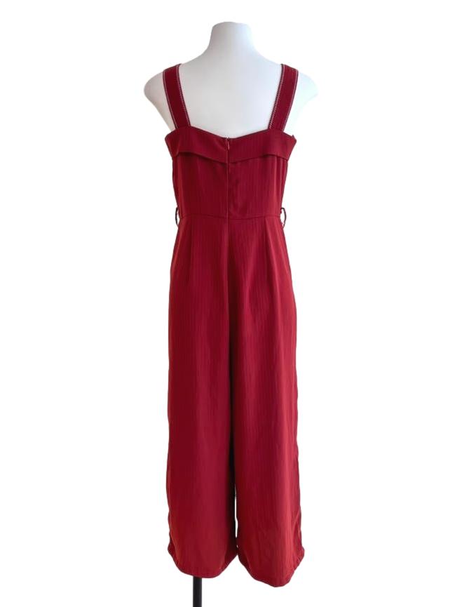 Ruby Red Square Neck Deco Striped Jumpsuit