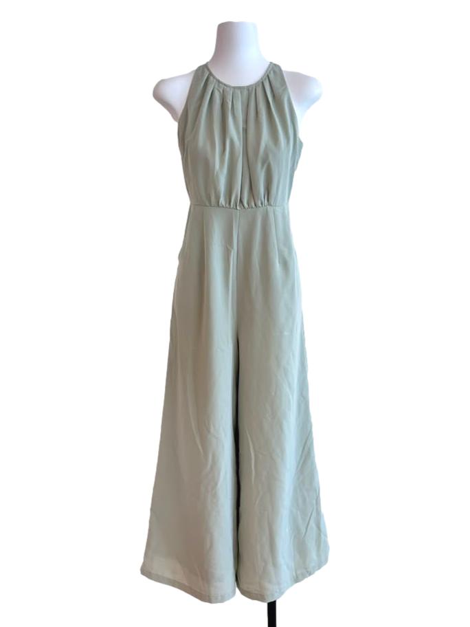Olive Green Halter Pleated Jumpsuit