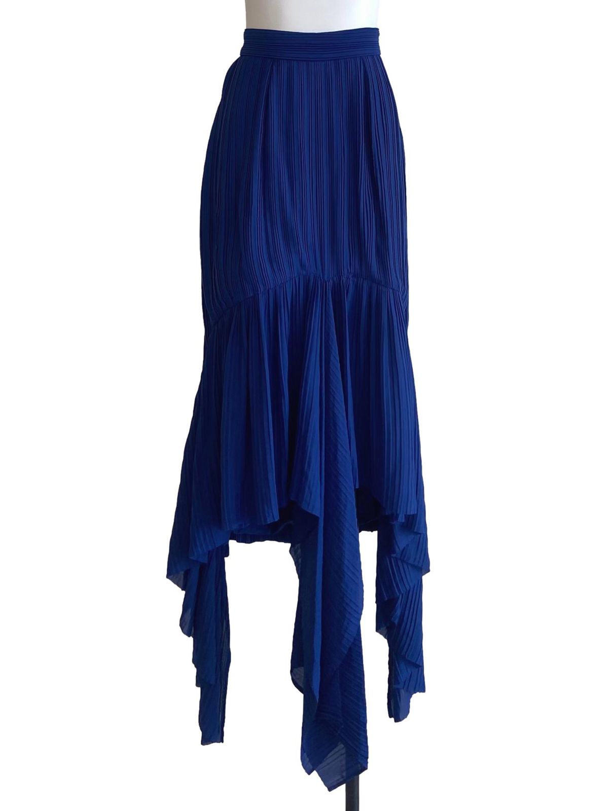Lapis Blue Pleated Asymmetric Skirt