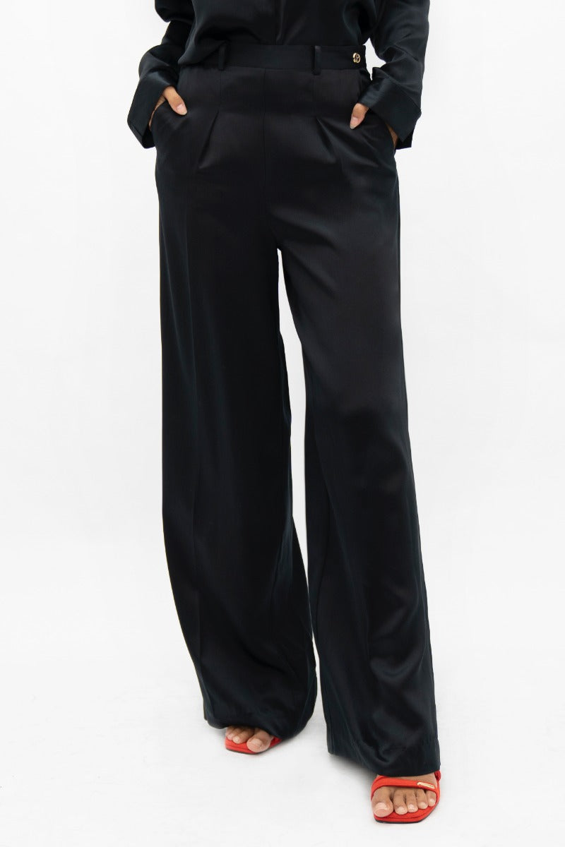 Branson Silk Wide Leg Pants In Black CSN