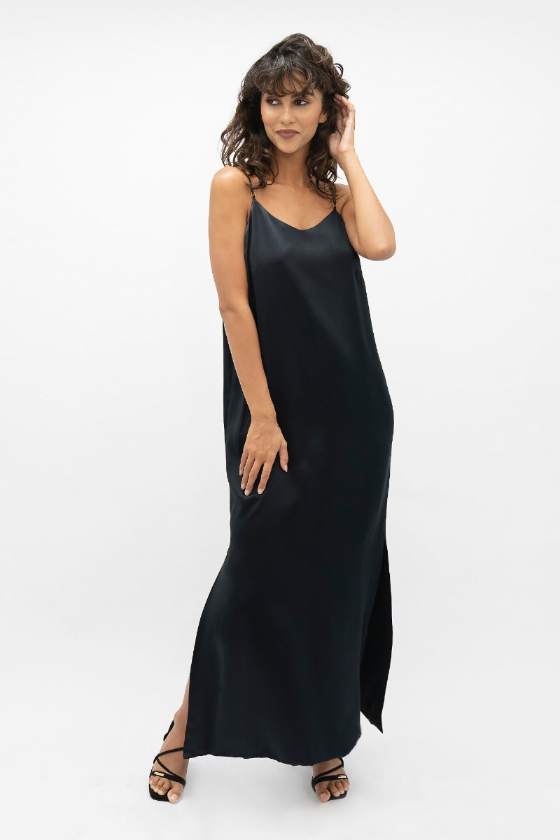 Calabar Silk Slip Dress -  Black CSN
