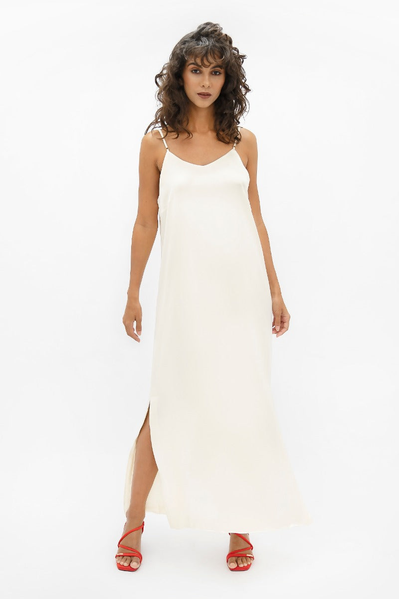 Calabar Silk Slip Dress -  Pearl White CSN