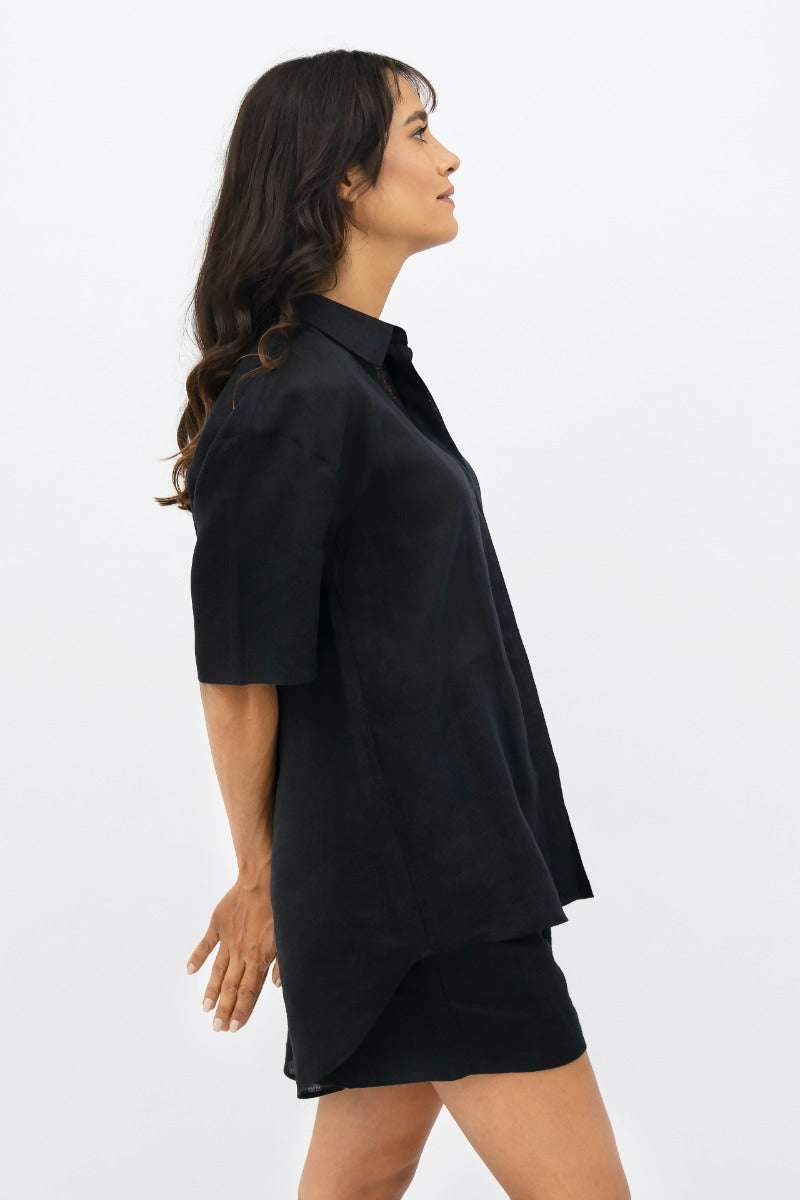 Seville Linen Short Sleeves Shirt In Licorice CSN