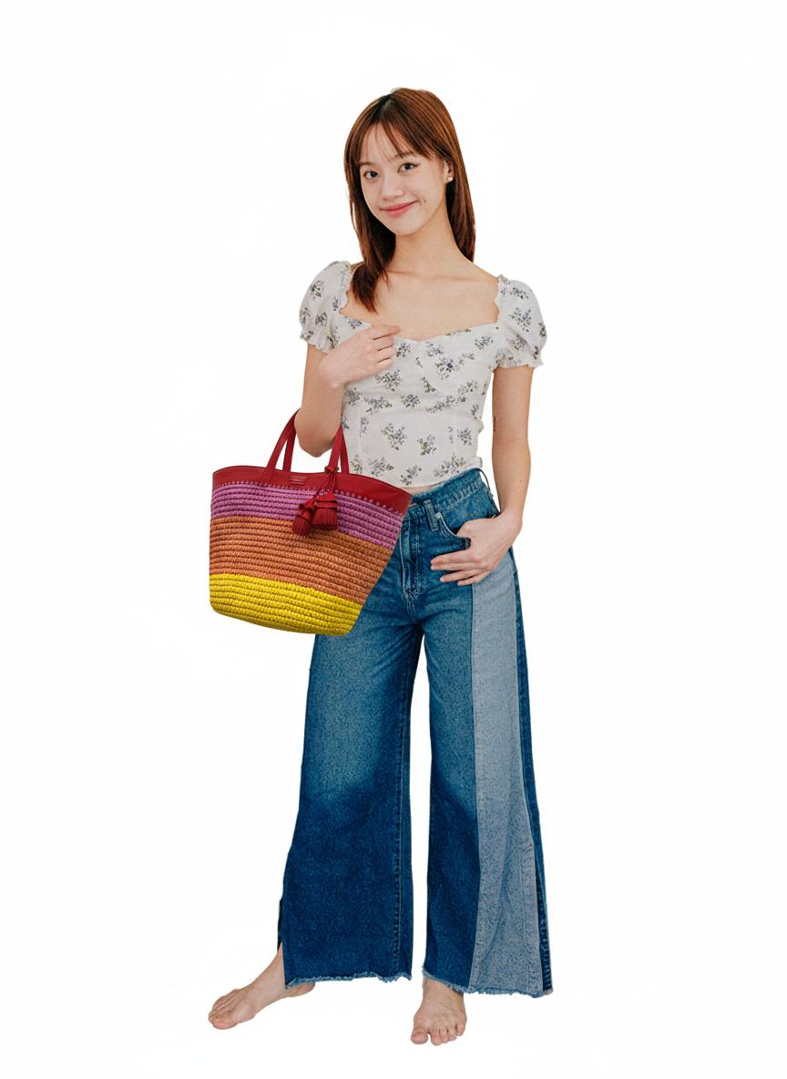 Multicoloured The Pier Striped Straw Medium Tote