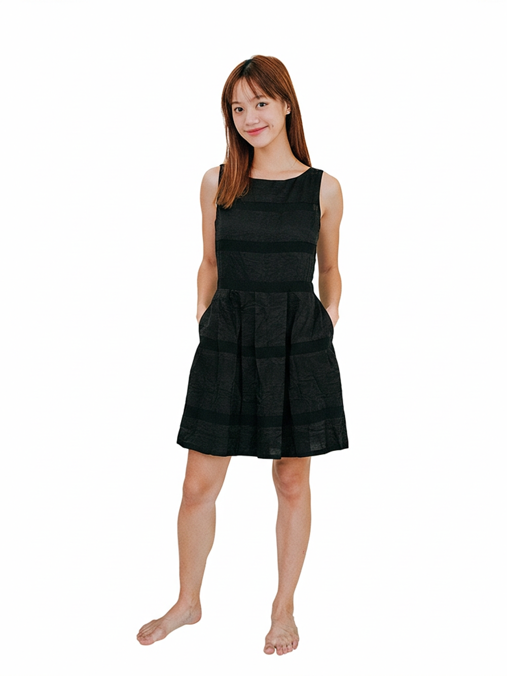 Black Shimmery Pleated A-Line Dress