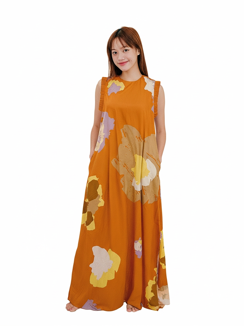Orange Print Maxi Shift Dress OSN