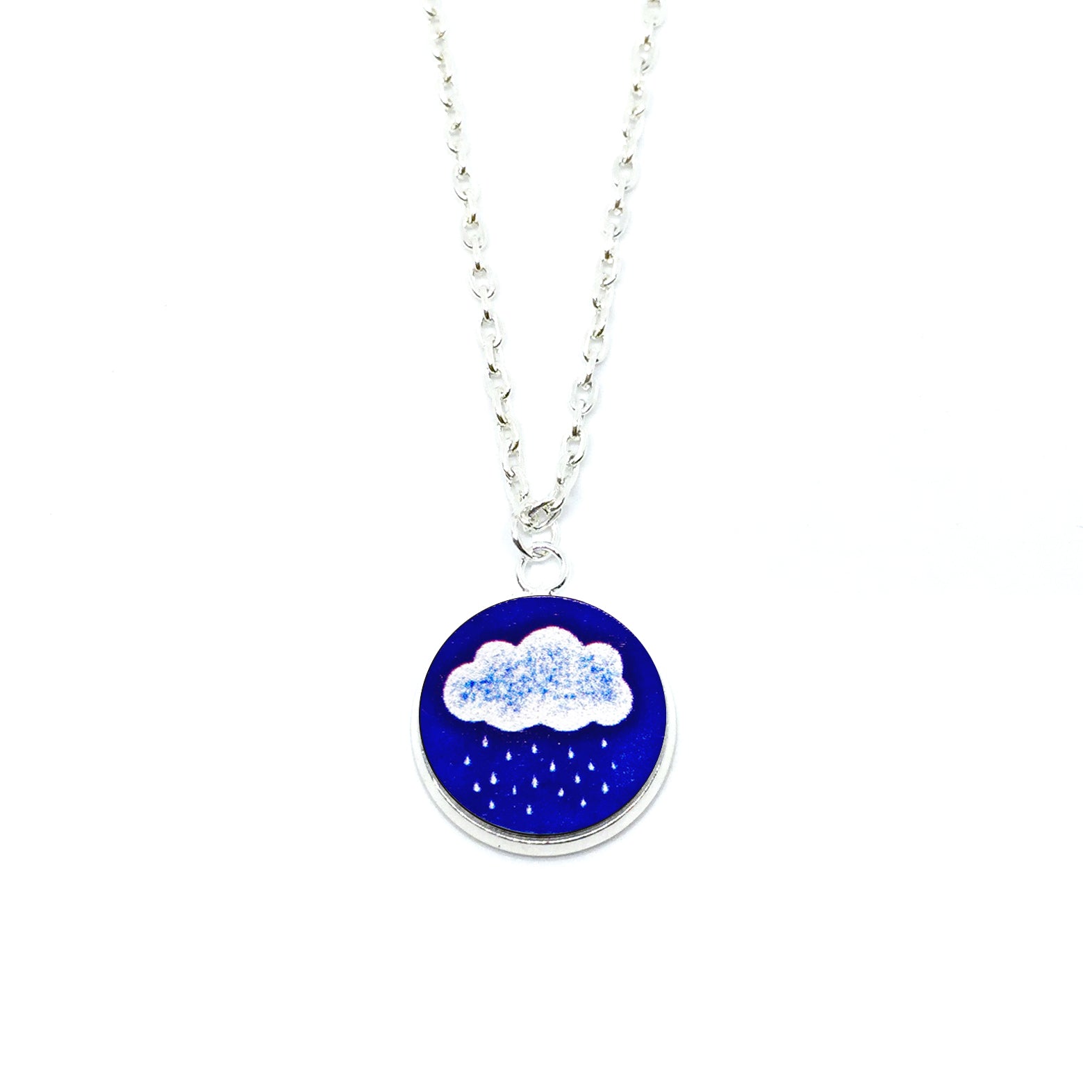 A Blue Raining Day Wood Pendant Necklace - LM