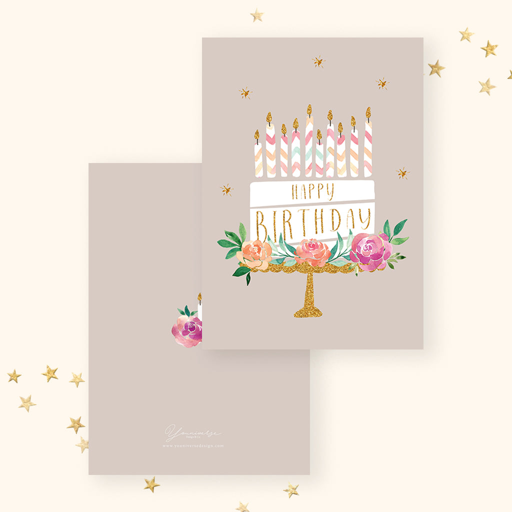 Birthday - Floral Cake (Greeting Card) - LM