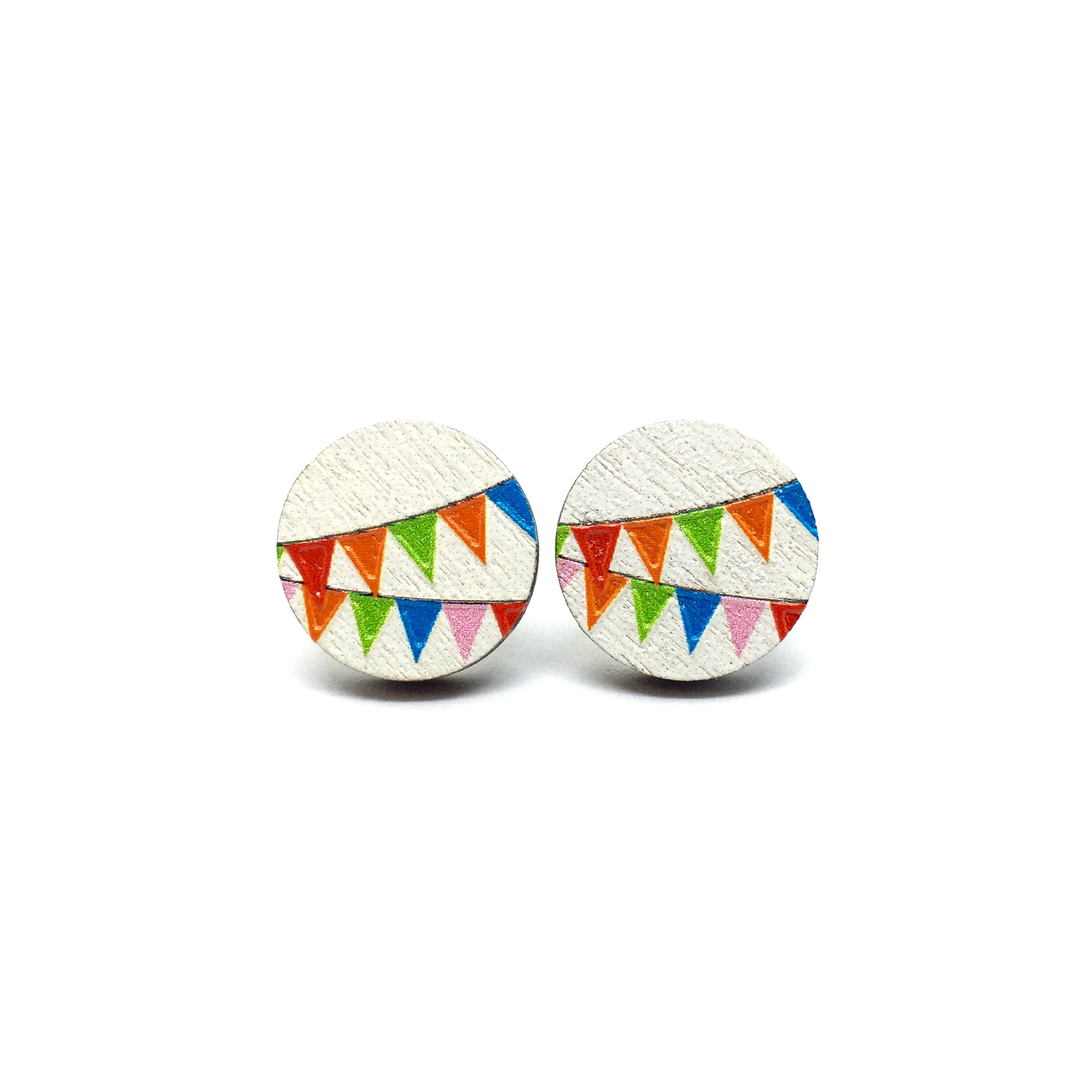 Bunting Banner Wooden Earrings - LM