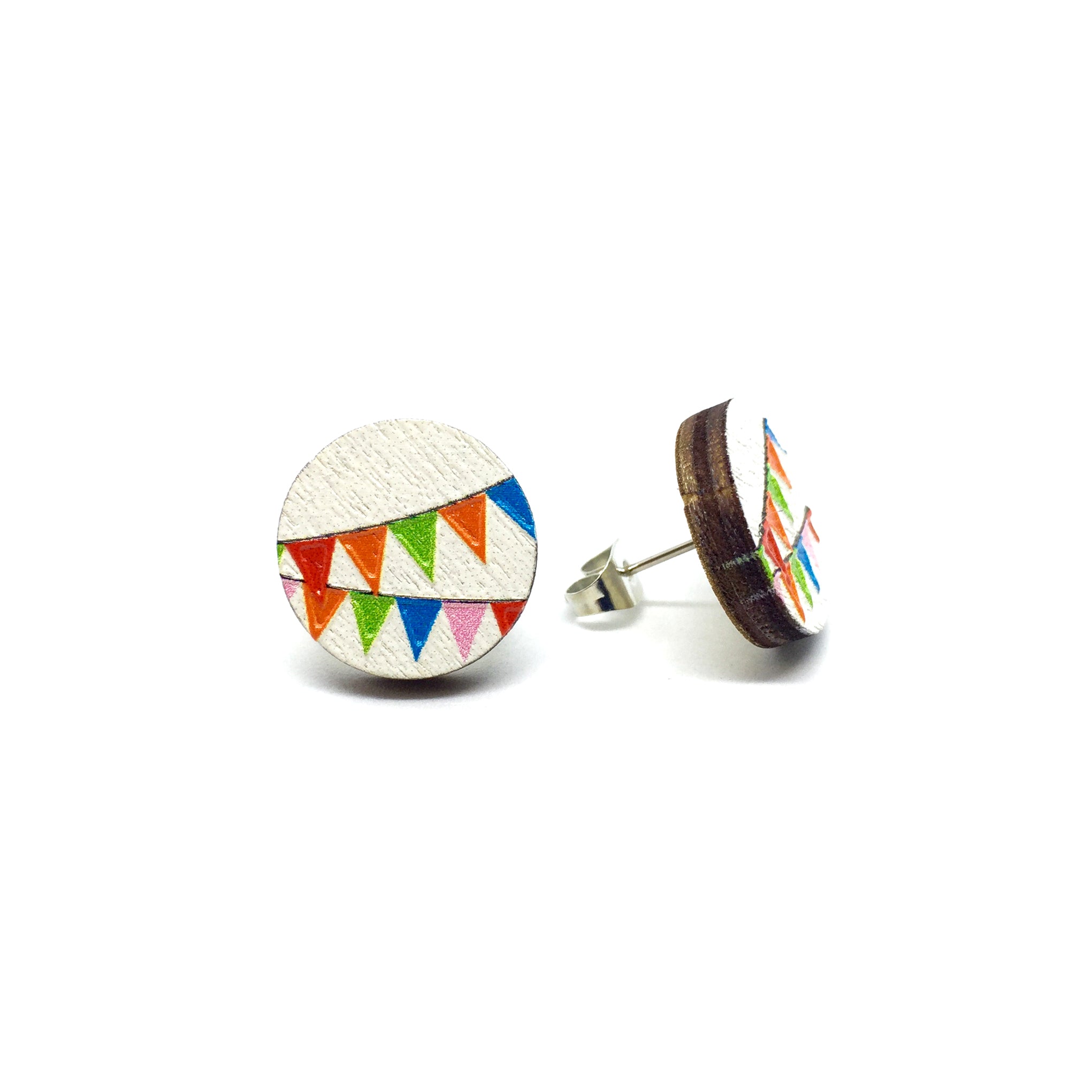Bunting Banner Wooden Earrings - LM