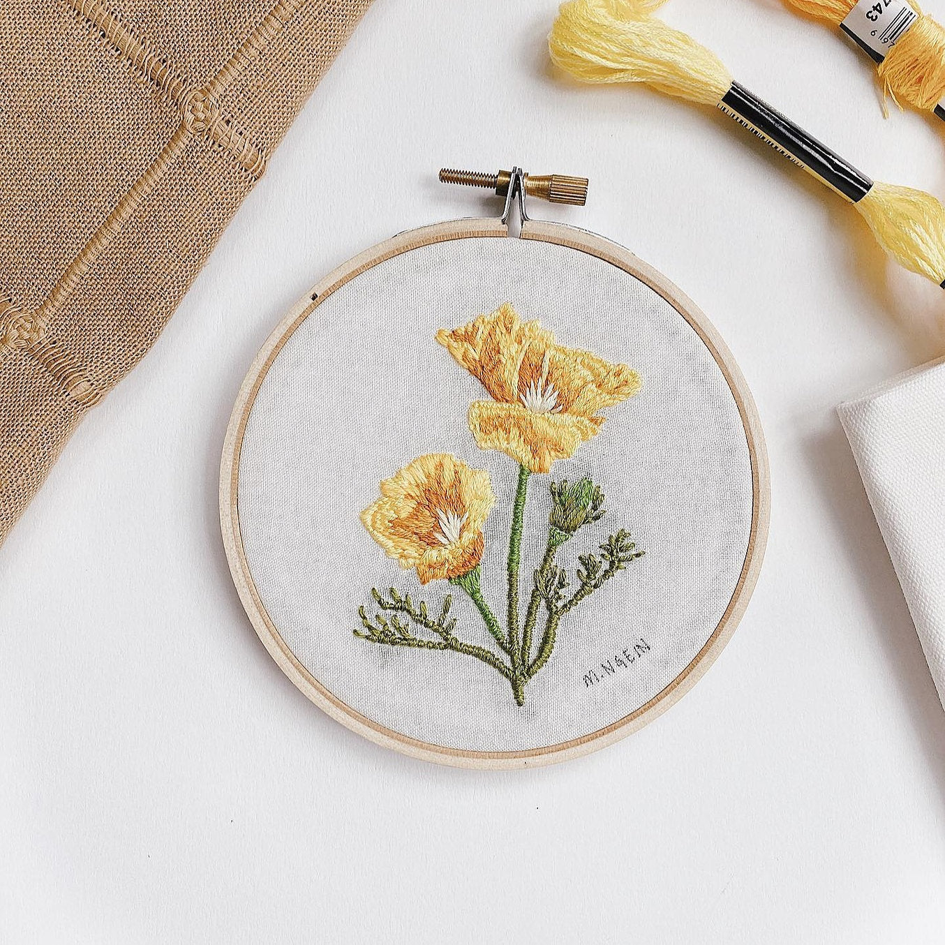 California Poppy - Embroidery Hoop - LM