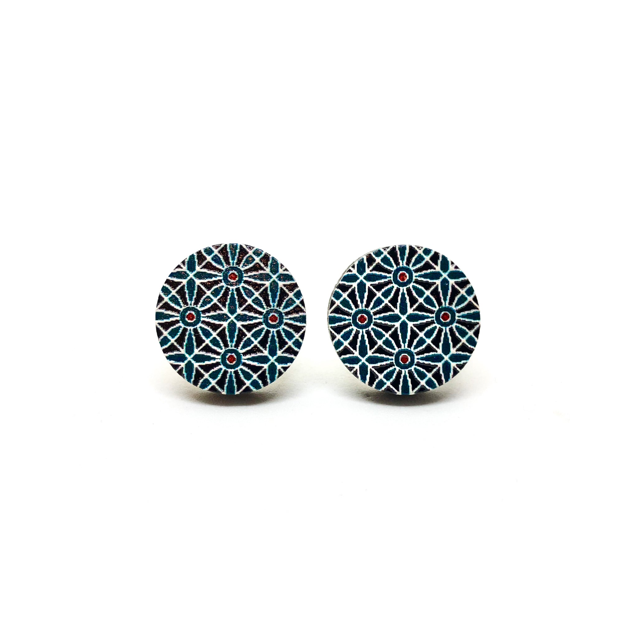 Dark Blue Petals Wooden Earrings - LM
