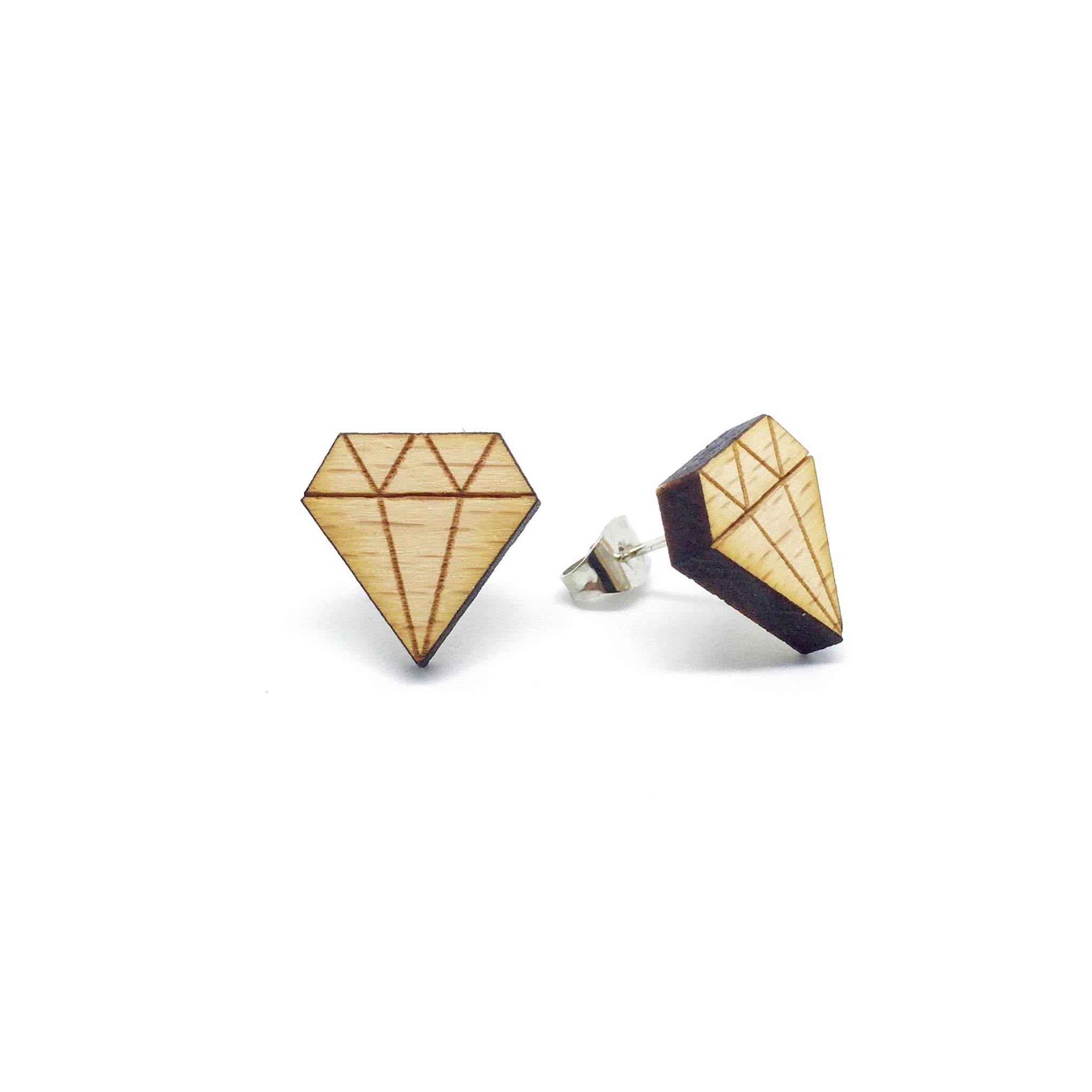 Diamond Laser Cut Wood Earrings - LM