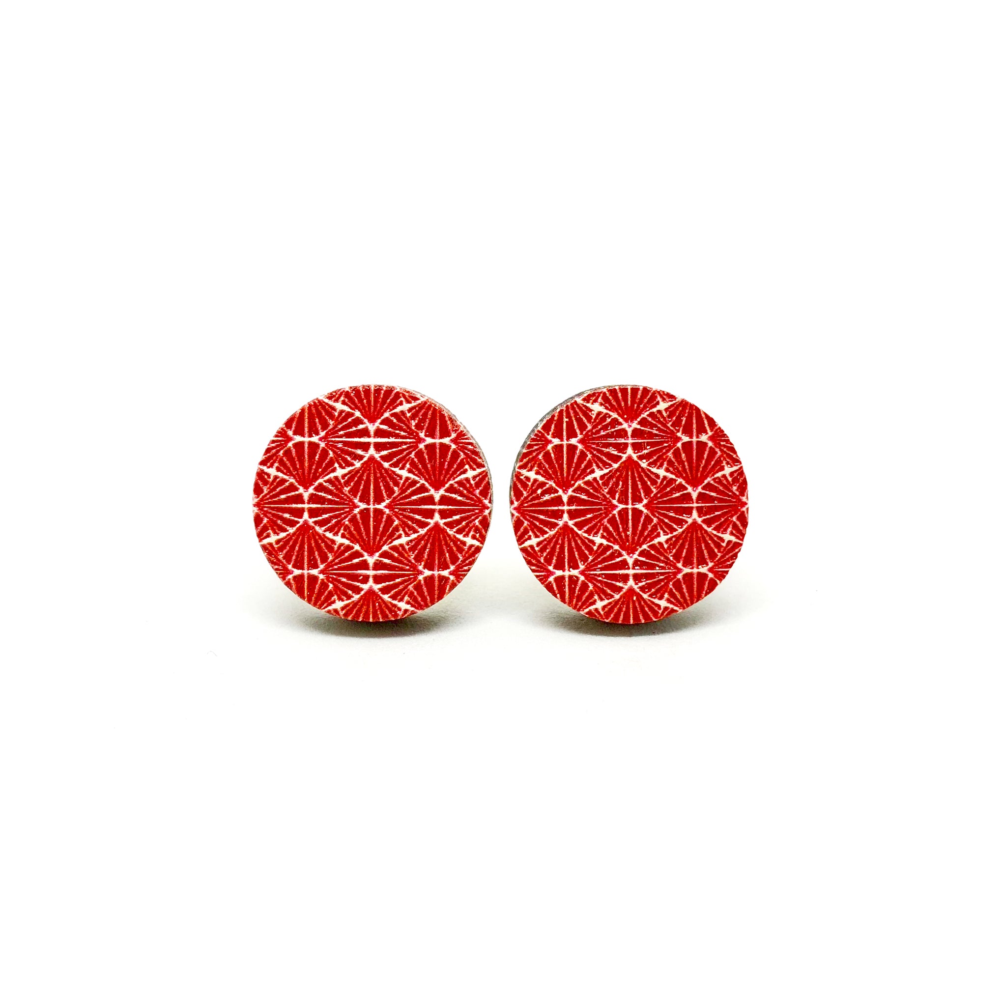 Geometric Red Waves Wooden Earrings - LM