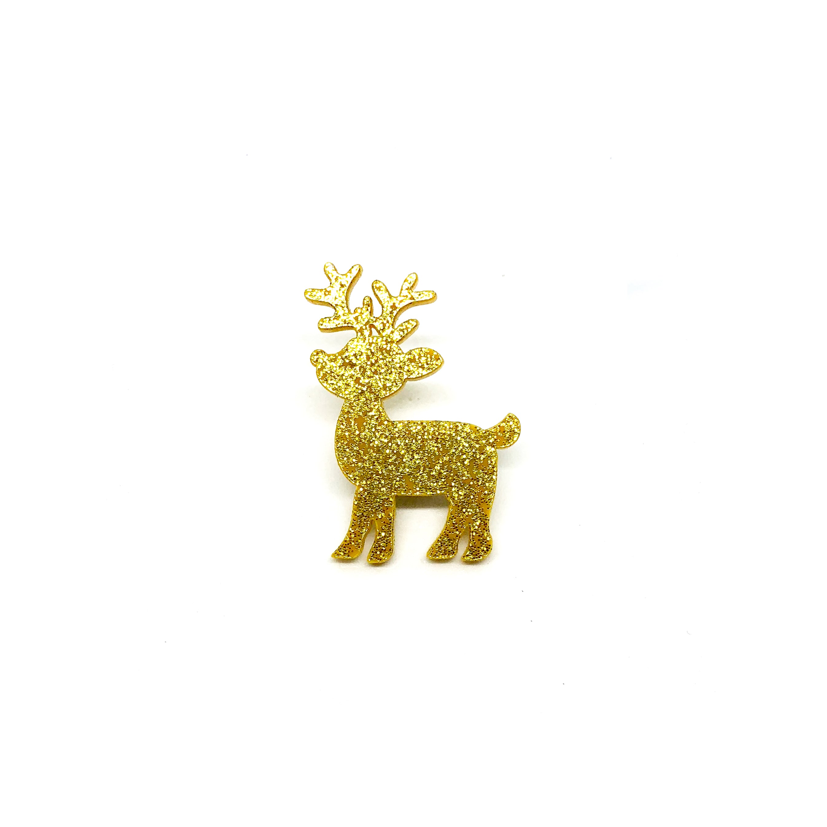 Gold Glitter Deer Laser Cut Acrylic Brooch Pin - LM