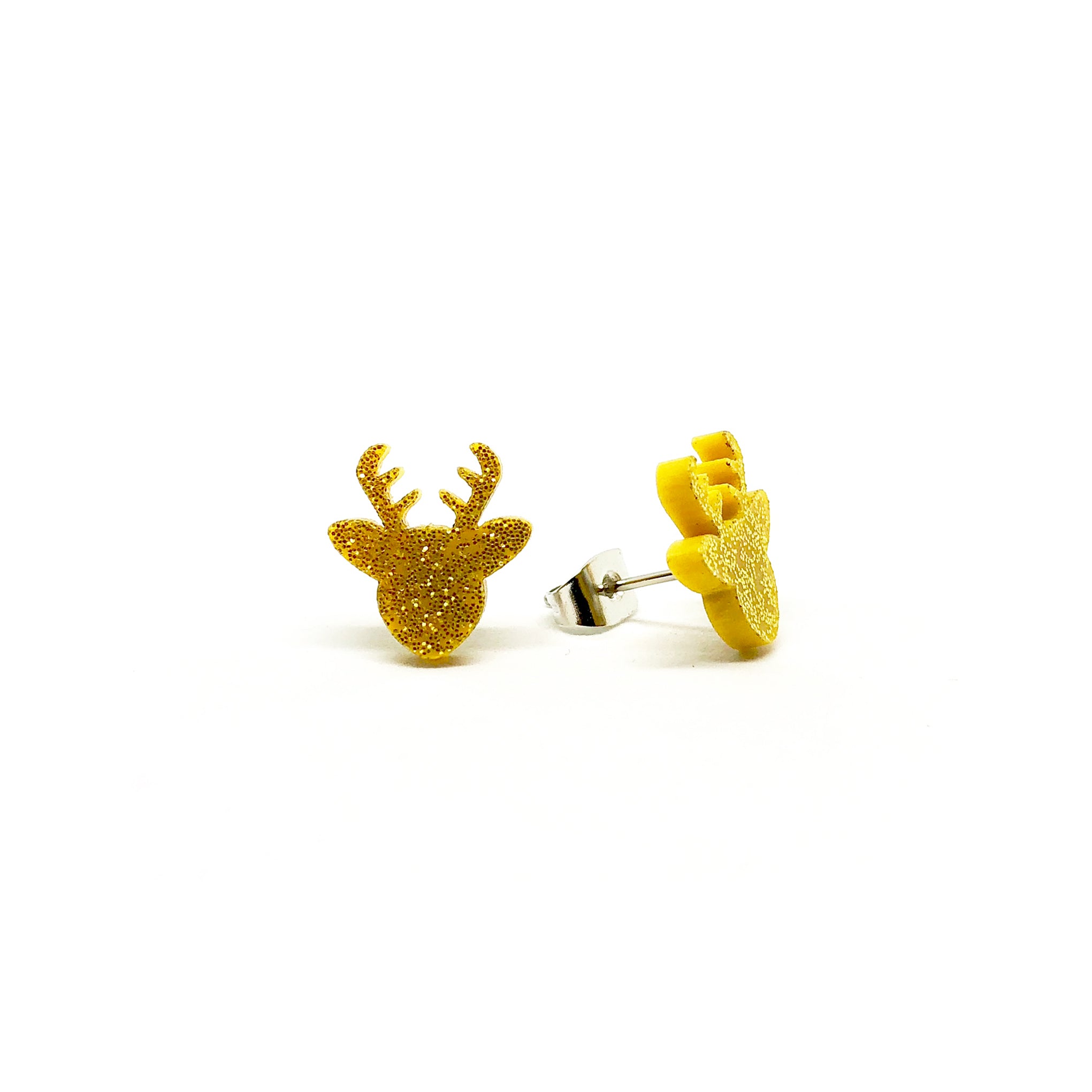Gold Glitter Deer Laser Cut Acrylic Earrings - LM