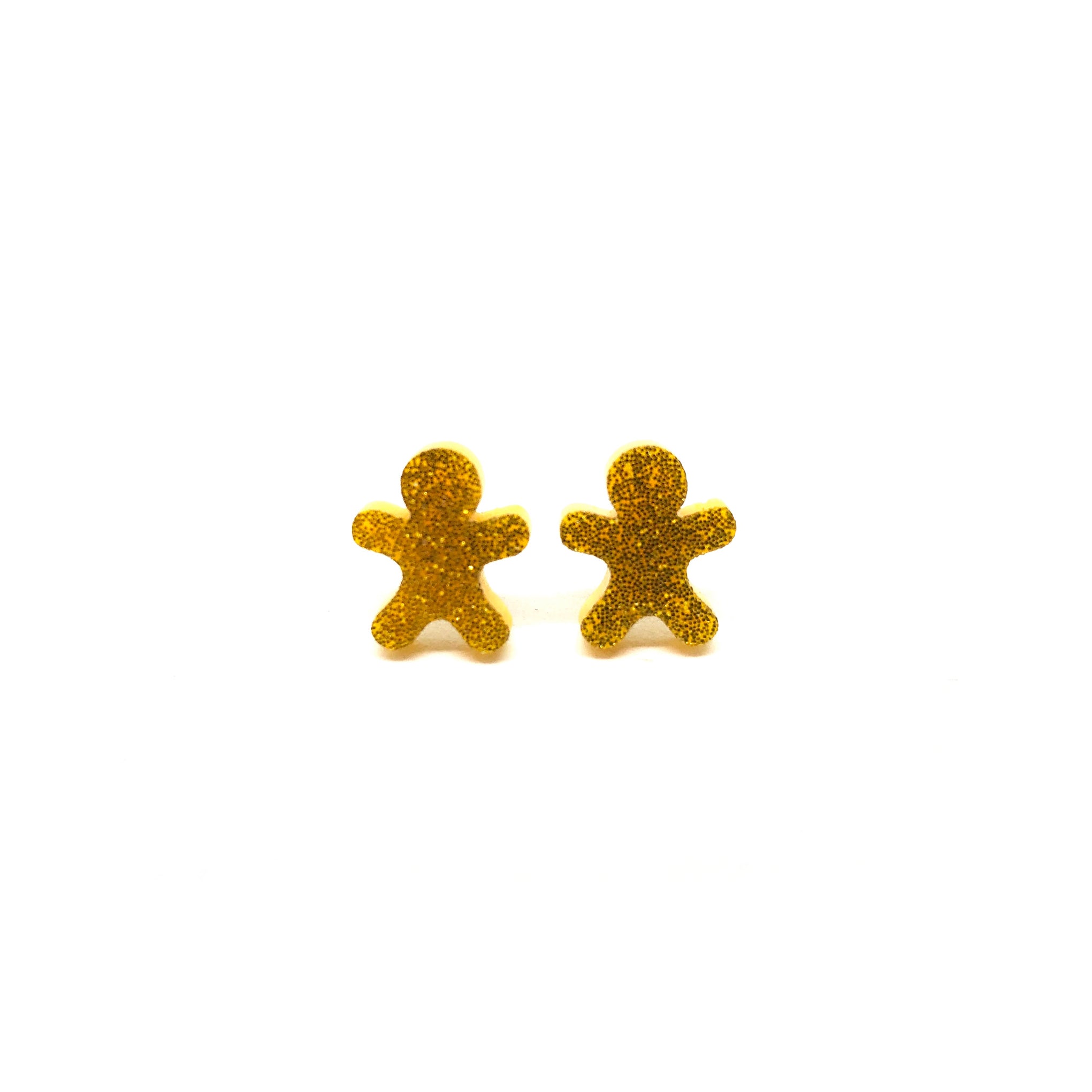 Gold Glitter Gingerbread Man Laser Cut Acrylic Earrings - LM