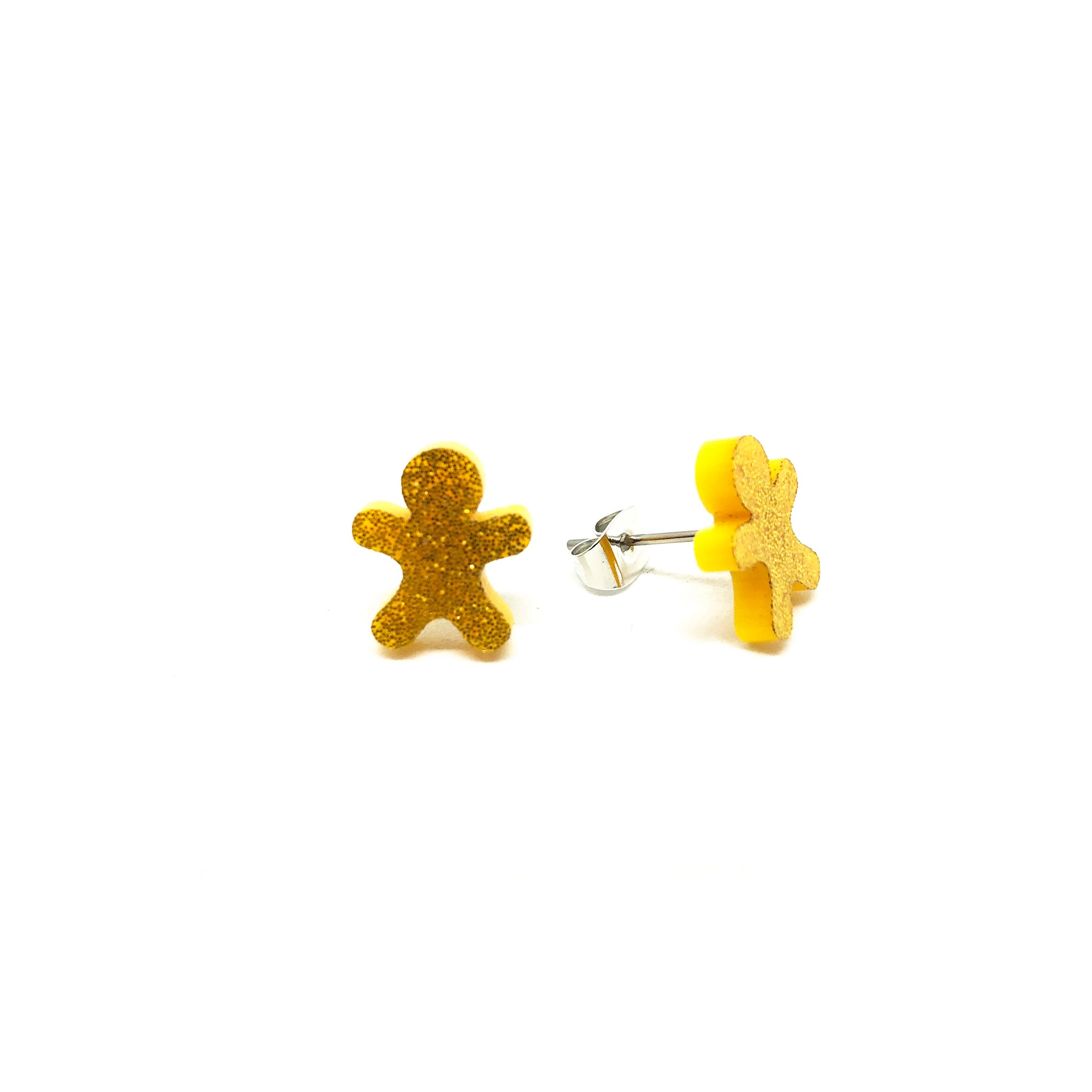 Gold Glitter Gingerbread Man Laser Cut Acrylic Earrings - LM