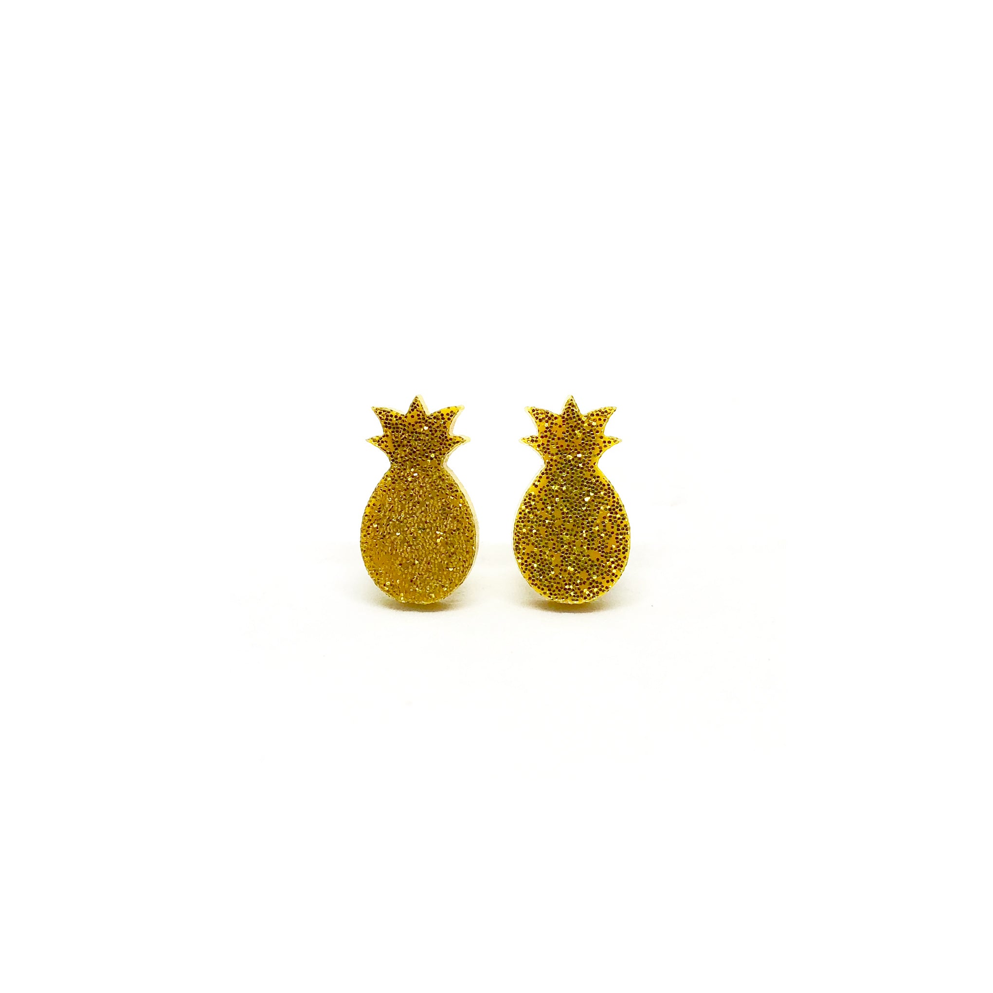 Gold Glitter Pineapple Laser Cut Acrylic Earrings - LM