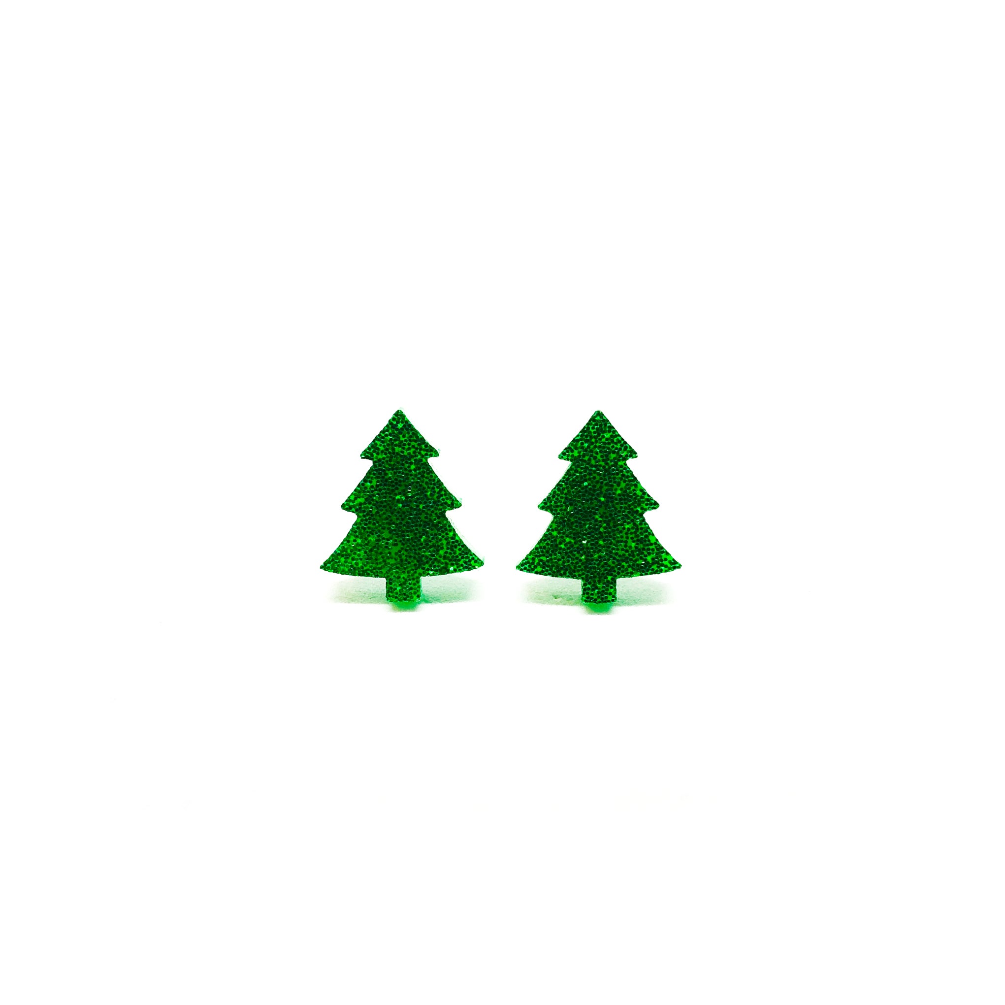Green Glitter Christmas Tree Laser Cut Acrylic Earrings - LM