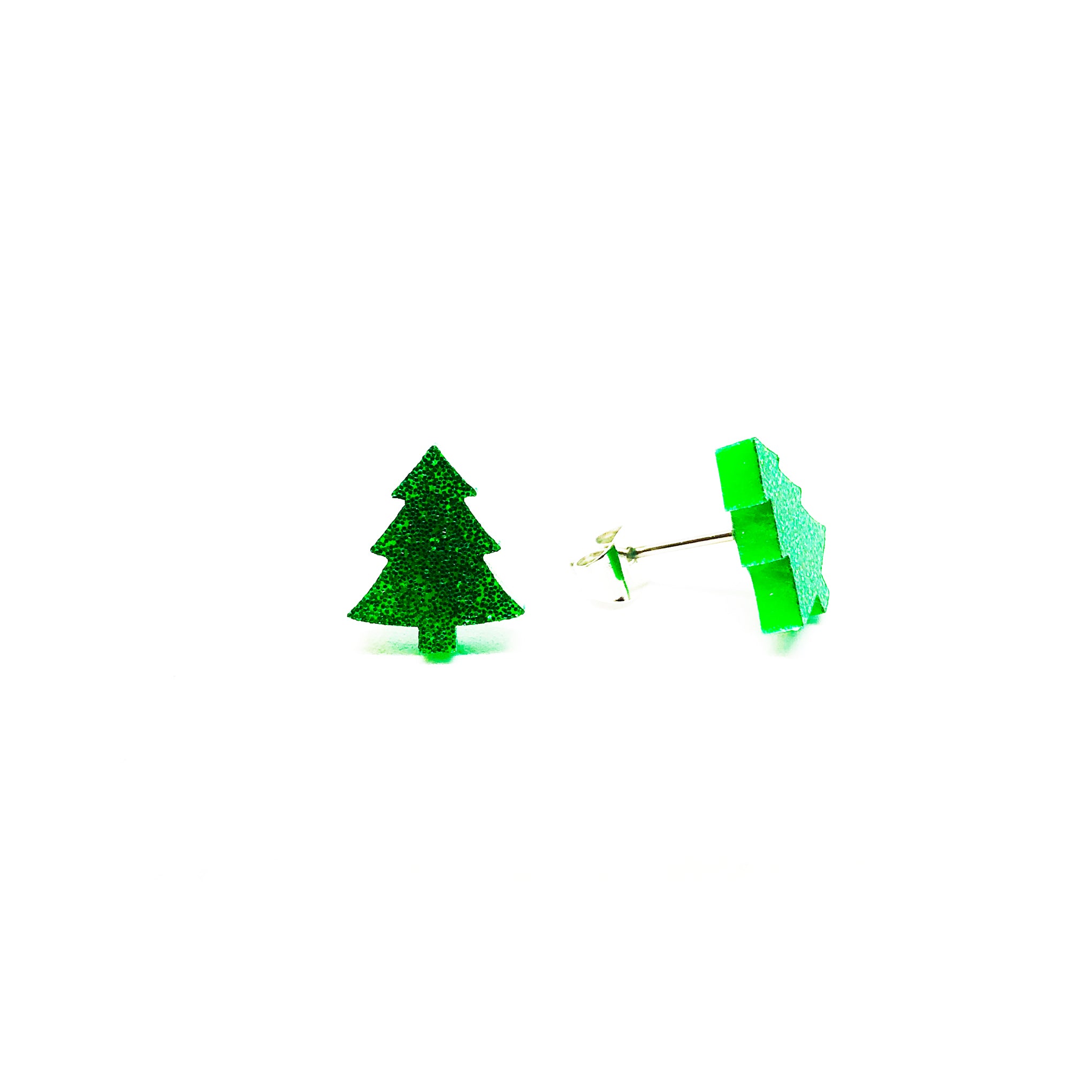Green Glitter Christmas Tree Laser Cut Acrylic Earrings - LM