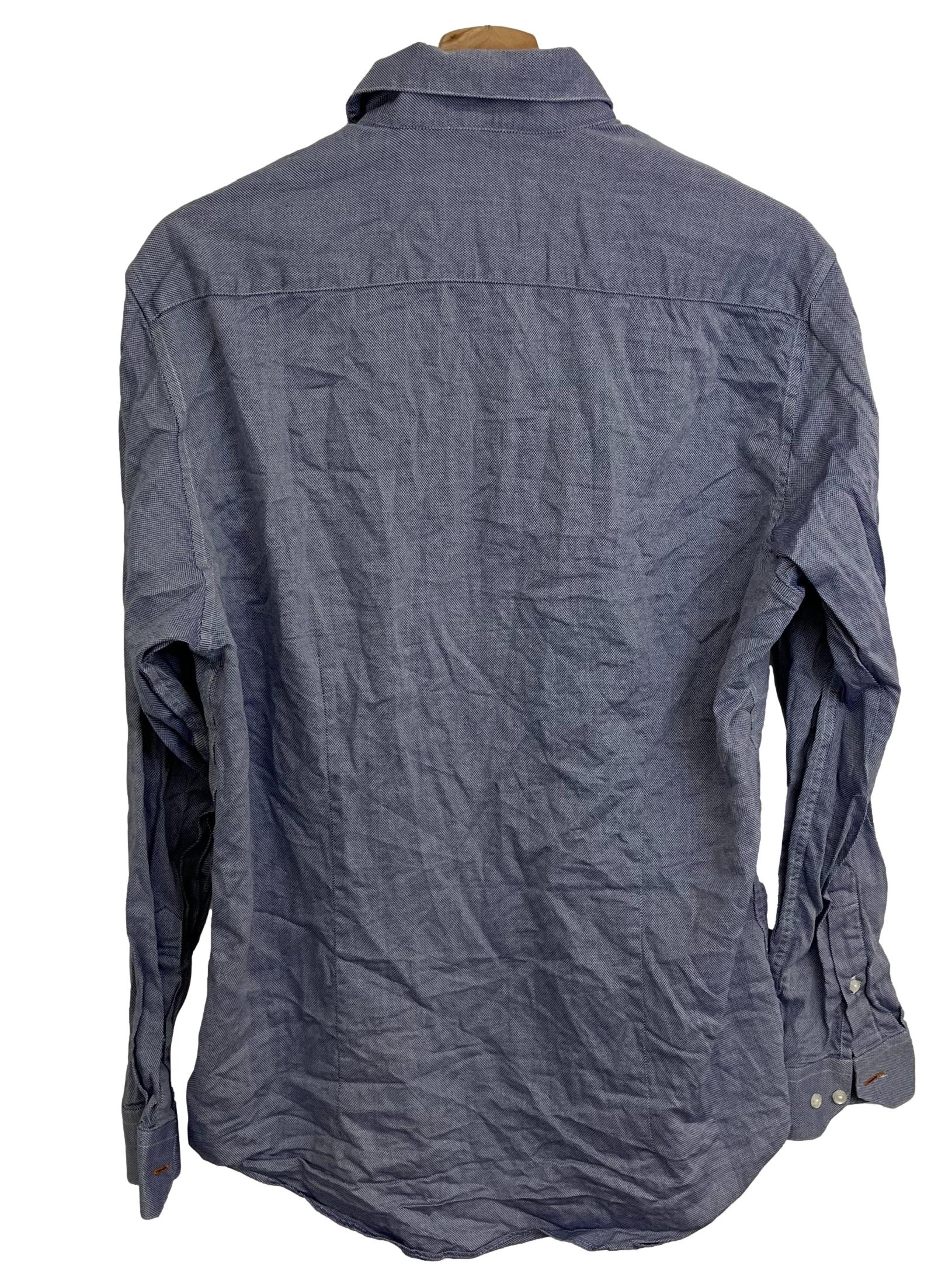 Cobalt Blue Textured Button Down Long Sleeved Shirt