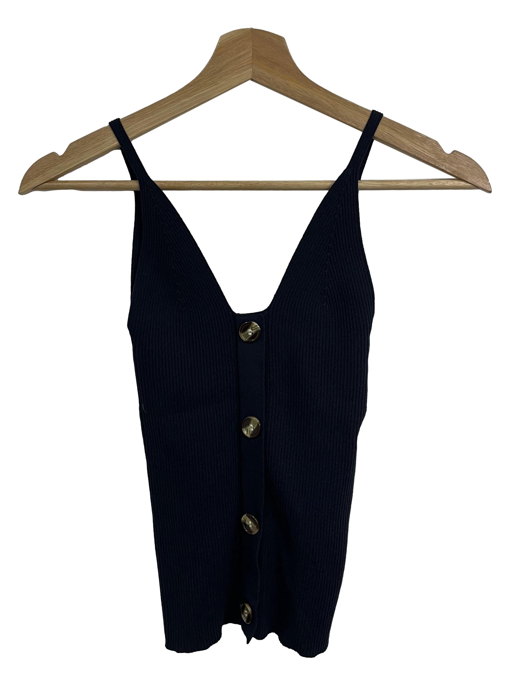 Navy Knitted Button Down Tank Top LB