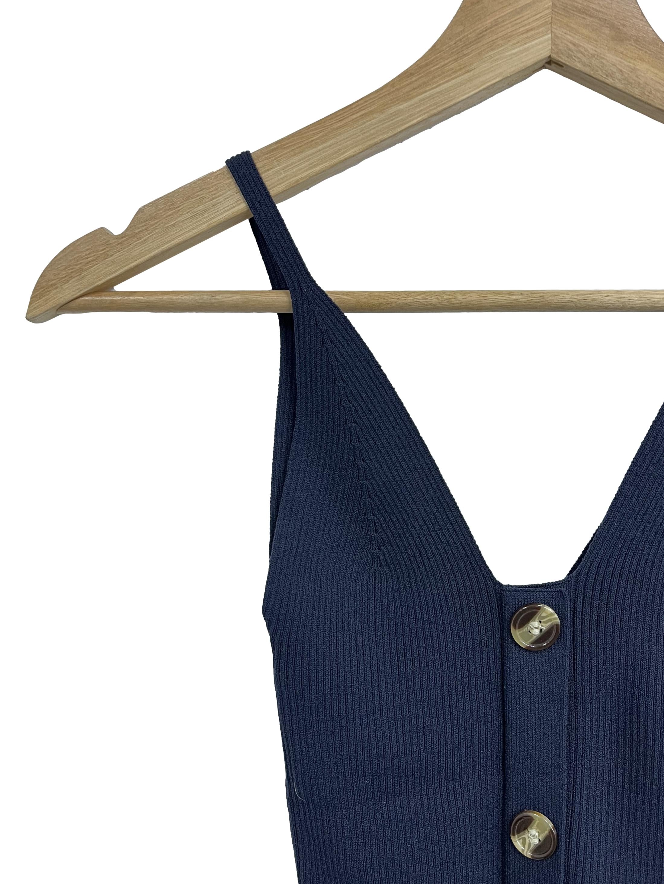 Navy Knitted Button Down Tank Top LB