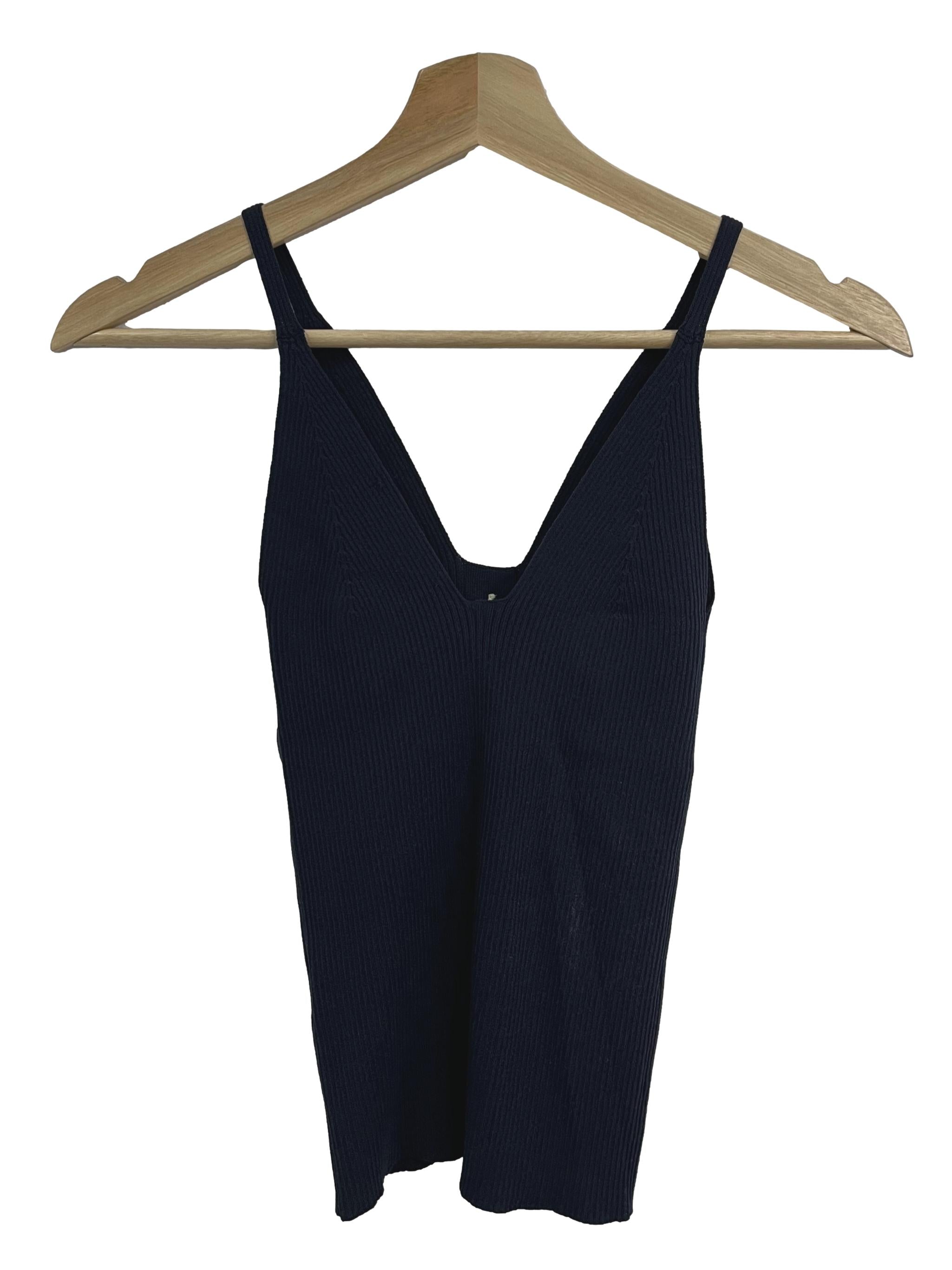 Navy Knitted Button Down Tank Top LB