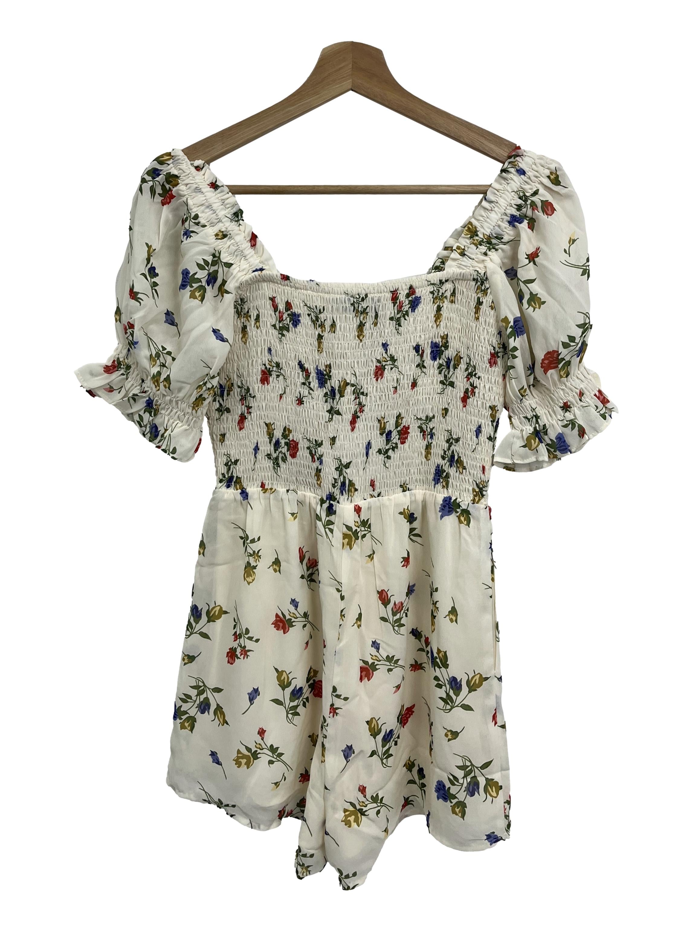 Cream Floral Ruched Romper TCL