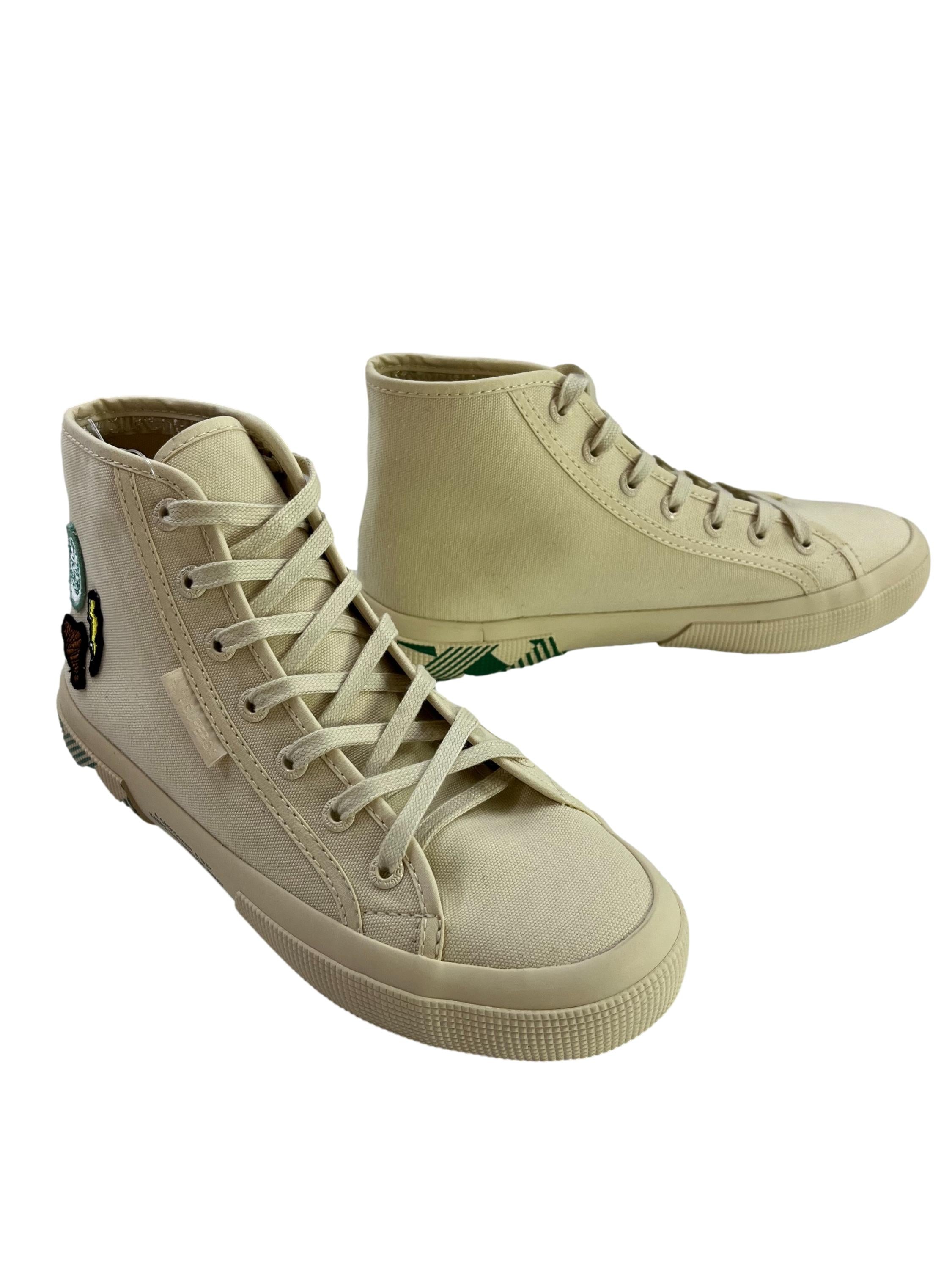 Antique White Green 2795 Embroidery Patches High Cut Sneakers