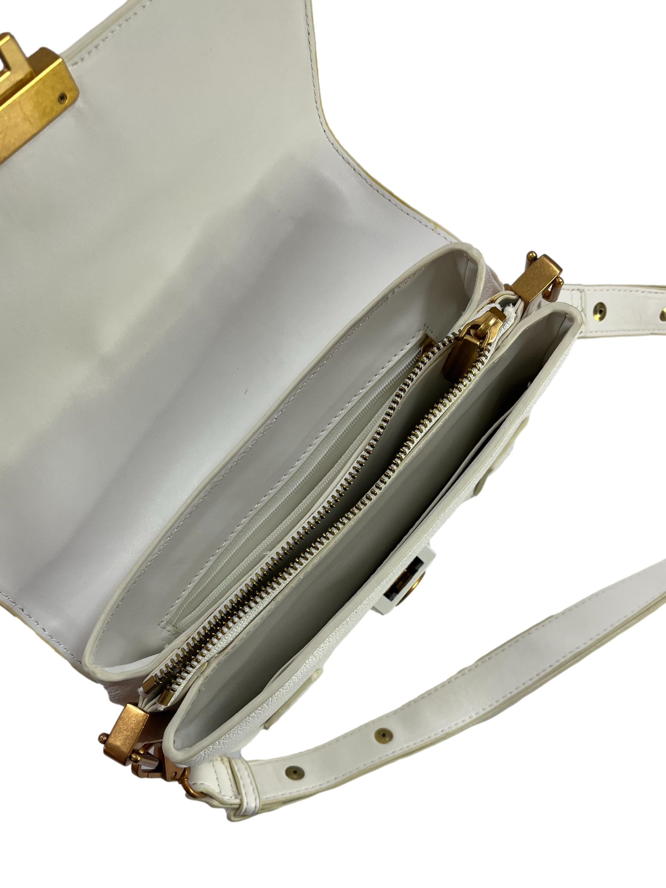White Metallic Push-Lock Shoulder Bag