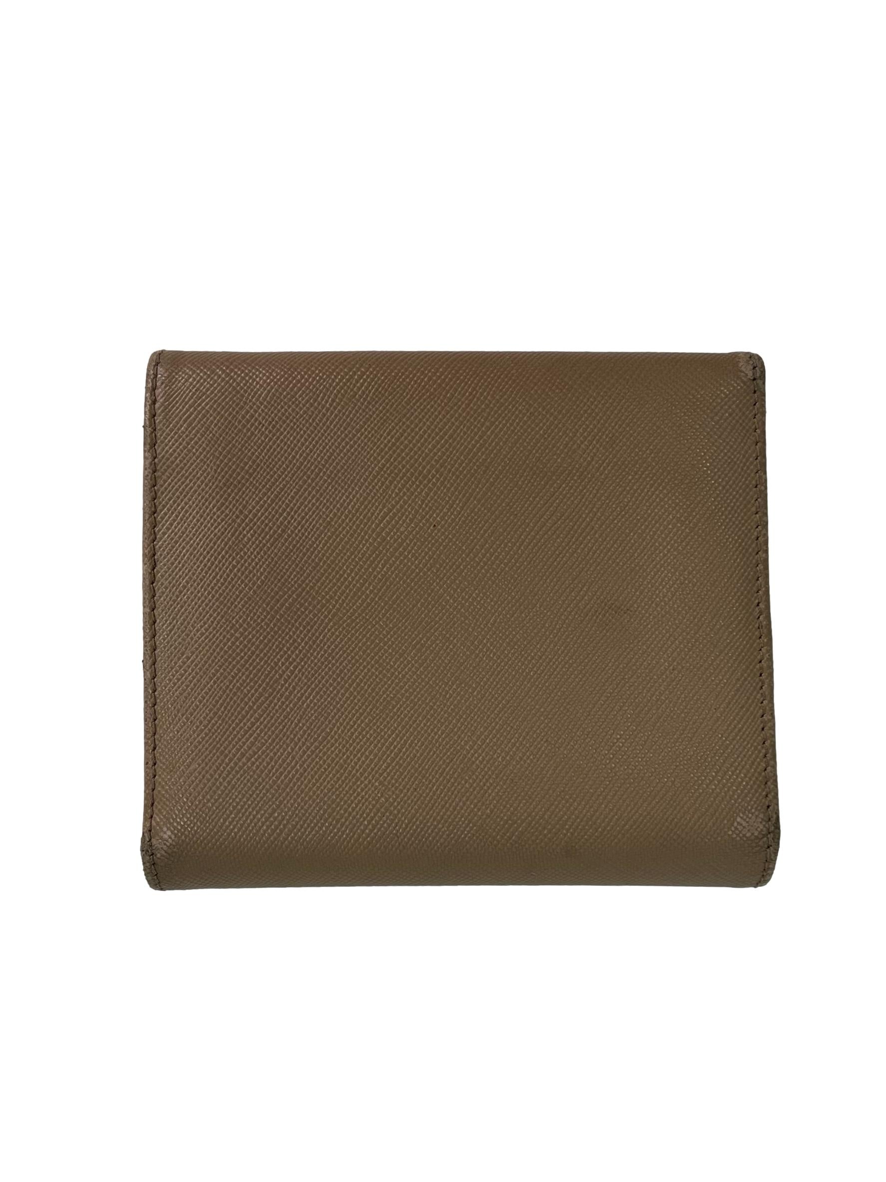 Beige Saffiano Leather Tri-Fold Wallet