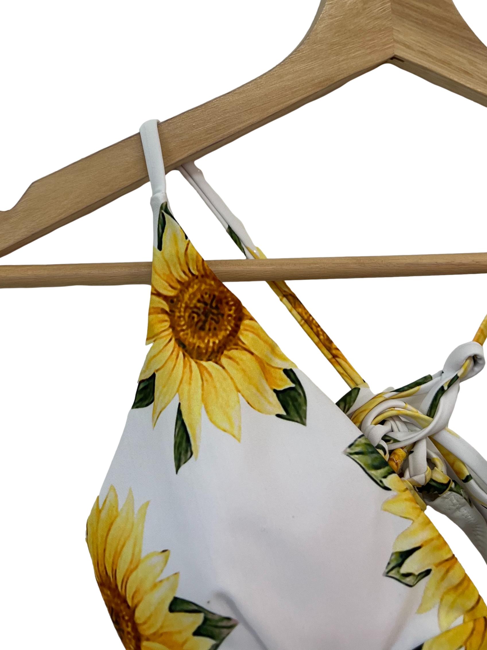 White Bikini With Sunflower Print